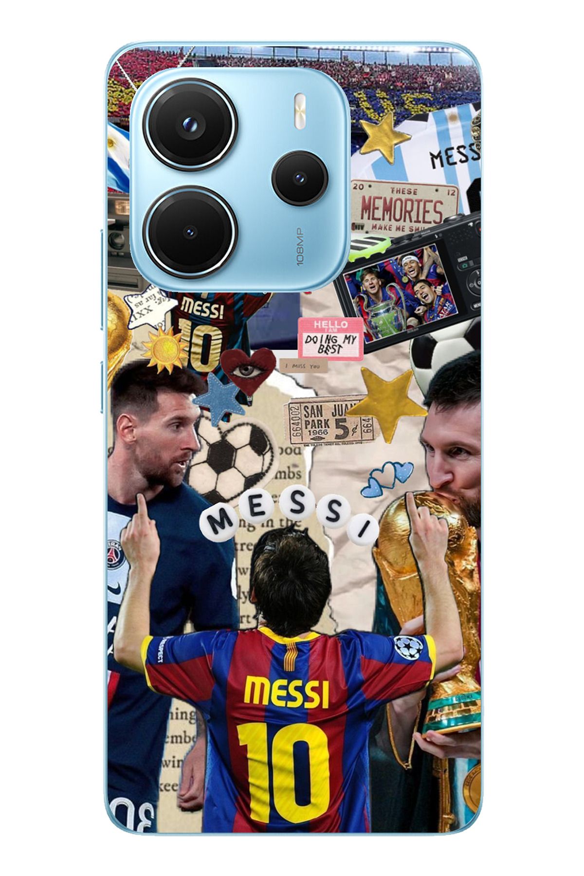 TechTree Redmi Note 14 4G Uyumlu Messi Çıkartmalar Şeffaf Silikon Kılıf