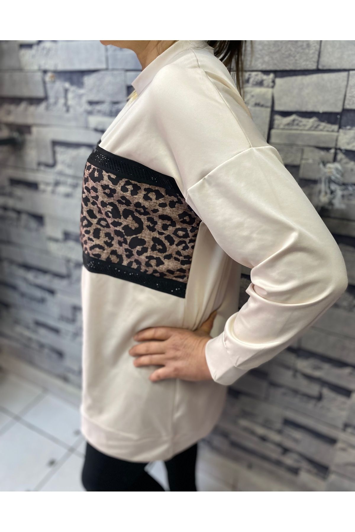 pink fiyonk Leopar desenli bluz