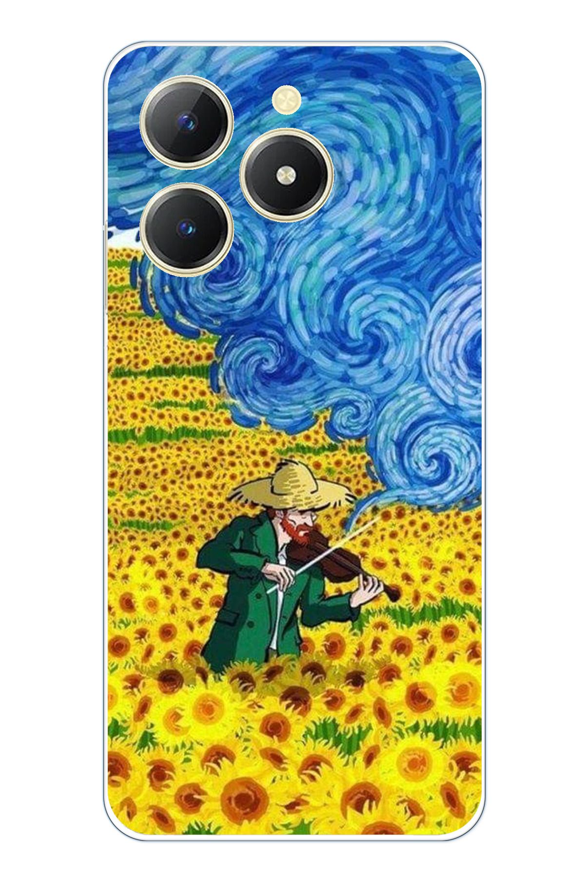 TechTree Realme C61 Uyumlu Van Gogh Keman Şeffaf Silikon Kılıf