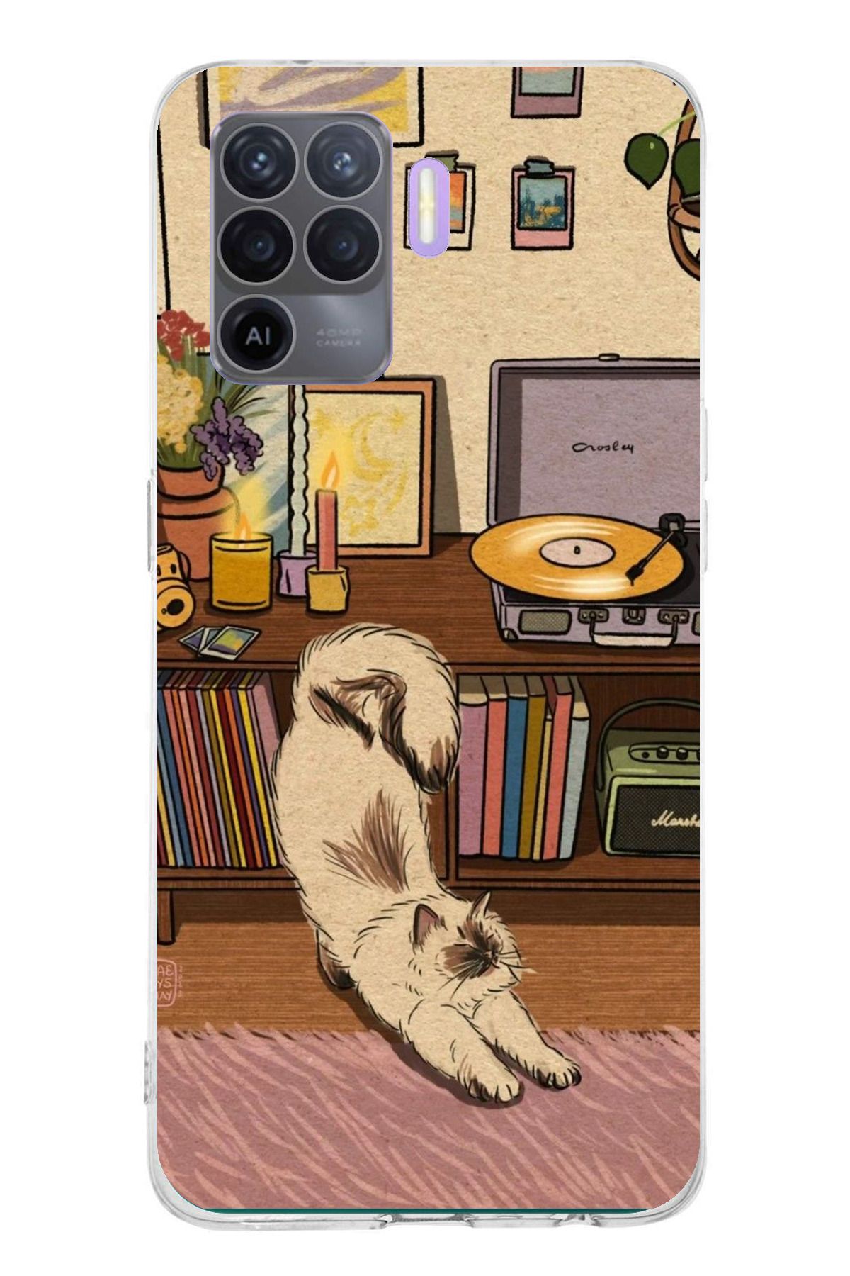 TechTree Oppo Reno 5 Lite Uyumlu Nostaljik Köpek Tasarımlı Şeffaf Silikon Kılıf