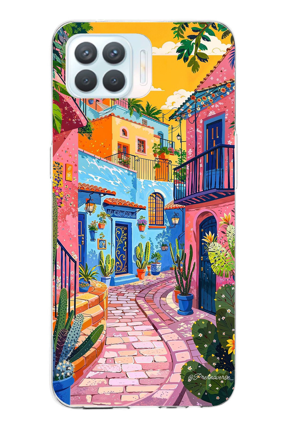TechTree Oppo Reno 4 Lite Uyumlu Renkli Sanat Sokak Silikon Kılıf