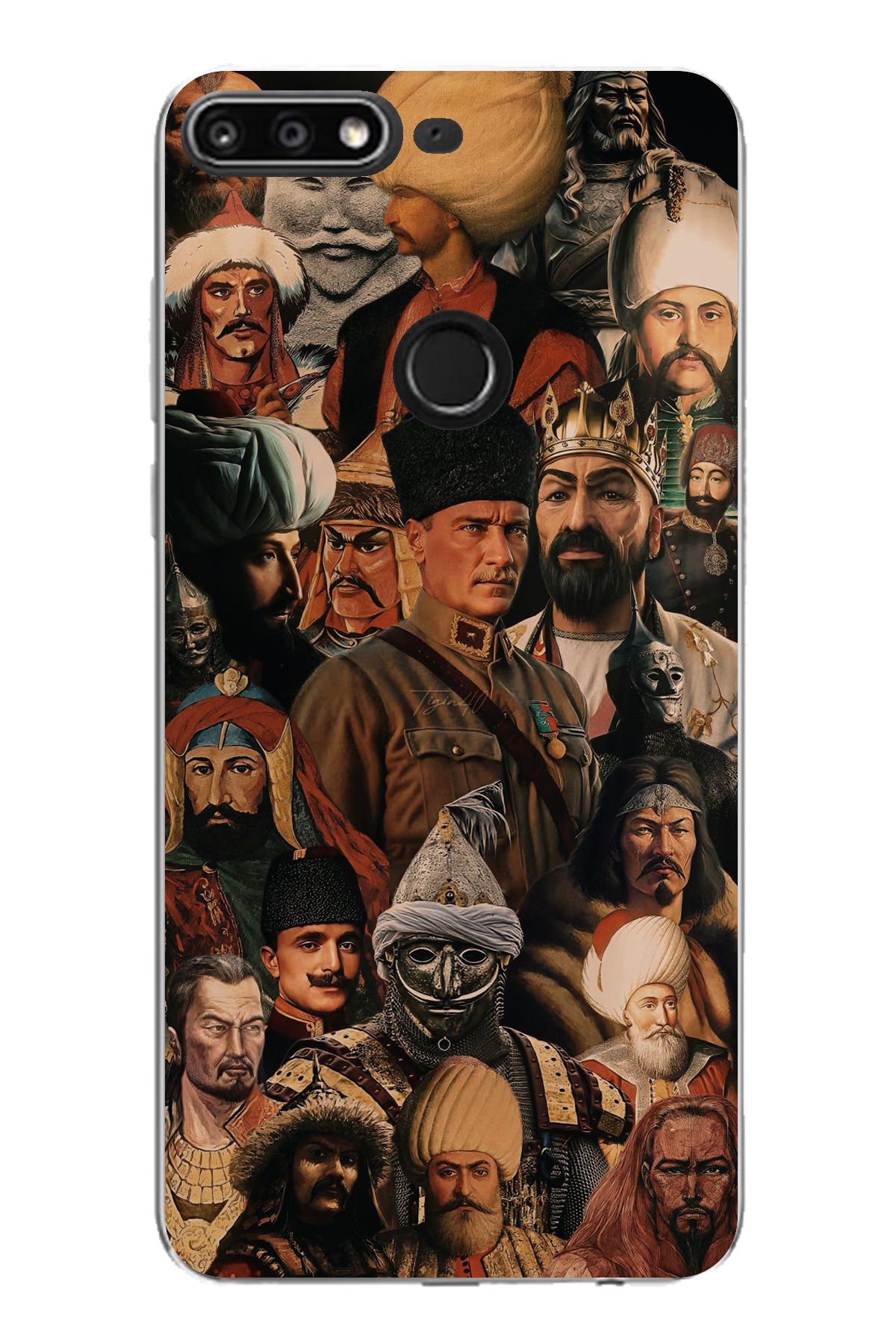 TechTree Huawei Y7 2018 - Honor 7C Uyumlu Türk Büyükleri Kolaj Şeffaf Silikon Kılıf