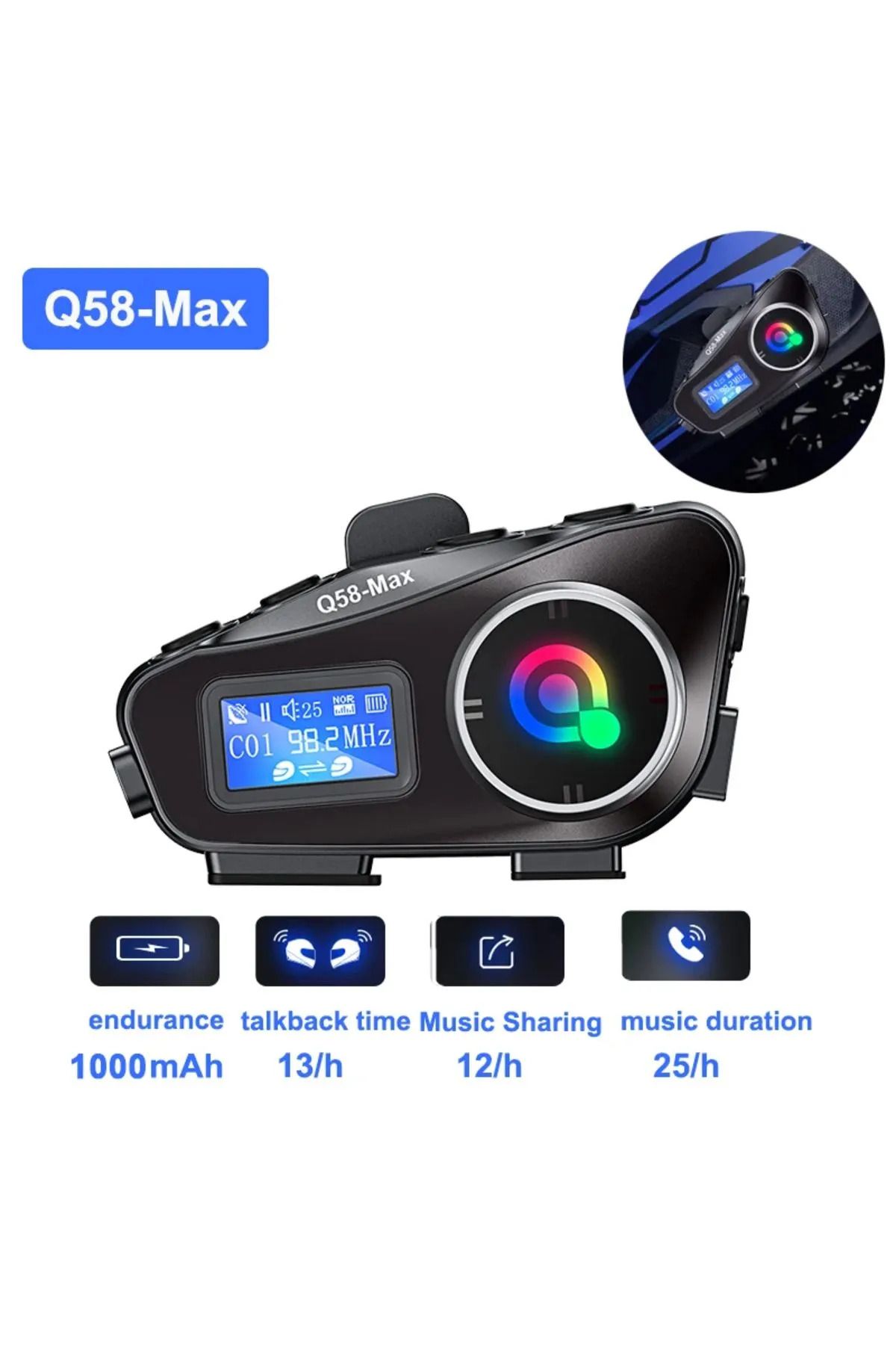 KAZEMTECH Q58 Max Motosiklet Kaskı İnterkom Çift Sürücü İletişimi 500m Stereo RADYO MP3