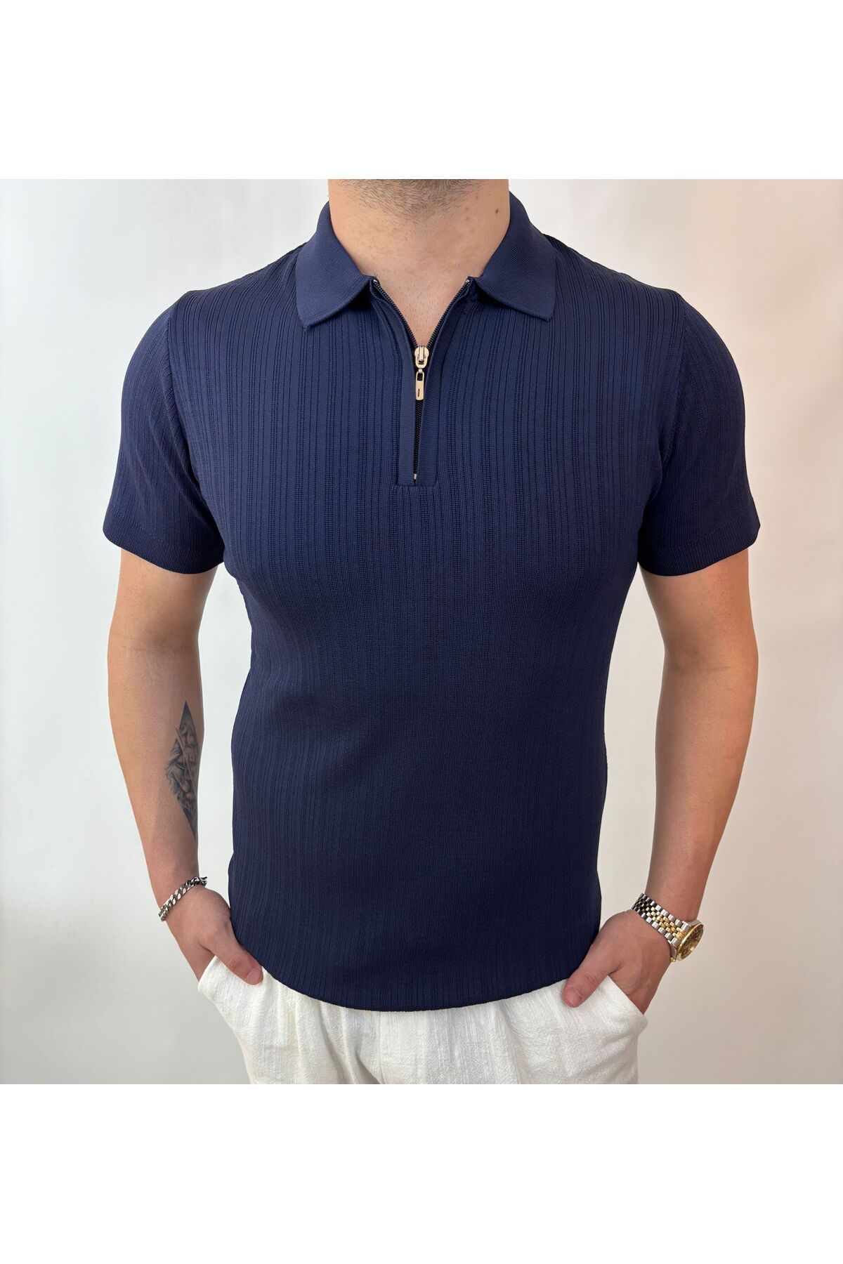 G&G WARDROBE FERMUAR DETAYLI POLO YAKA TRIKO