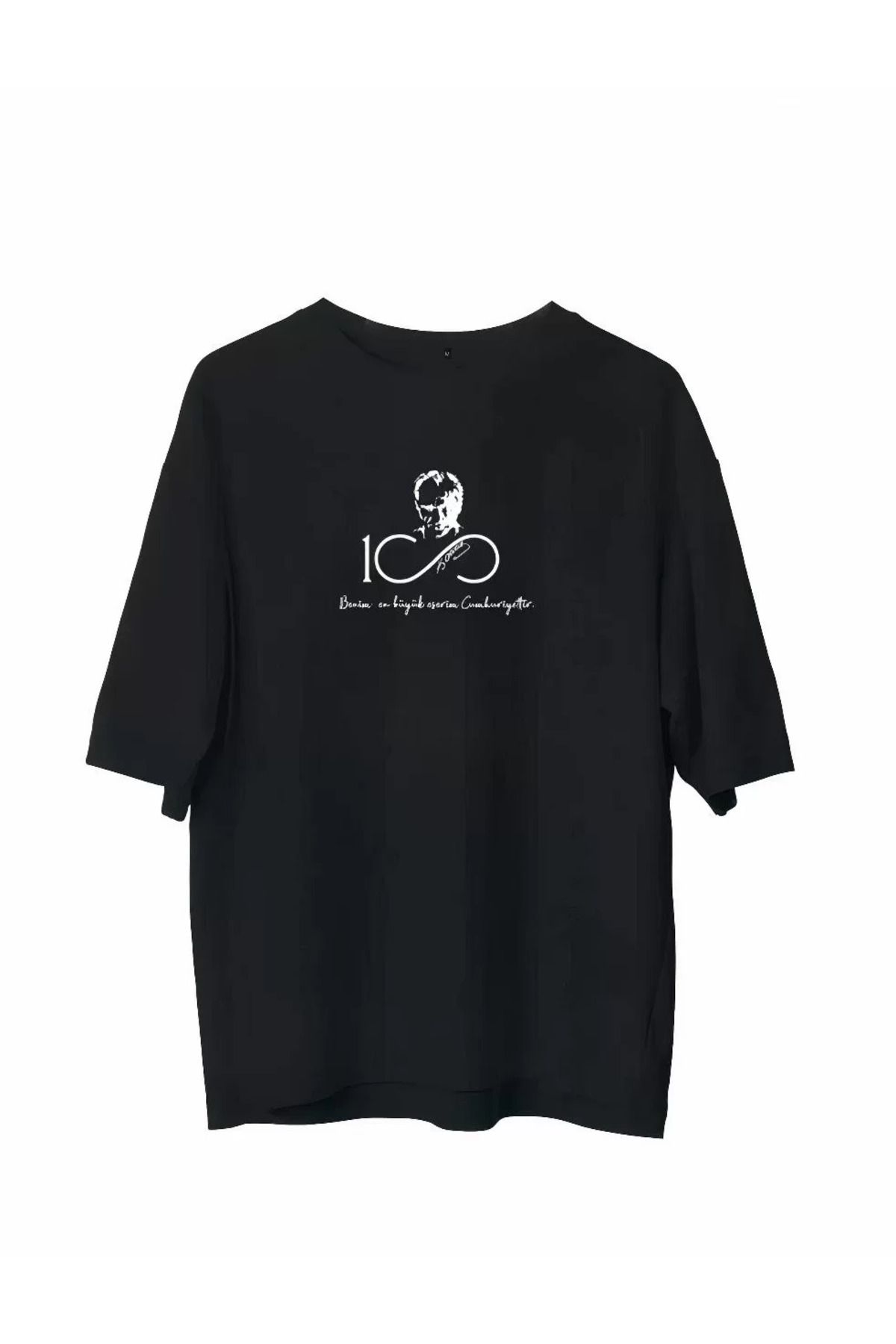 FantaziAtölyesi Unisex Bisiklet Yaka Baskılı Oversize T-Shirt - Siyah