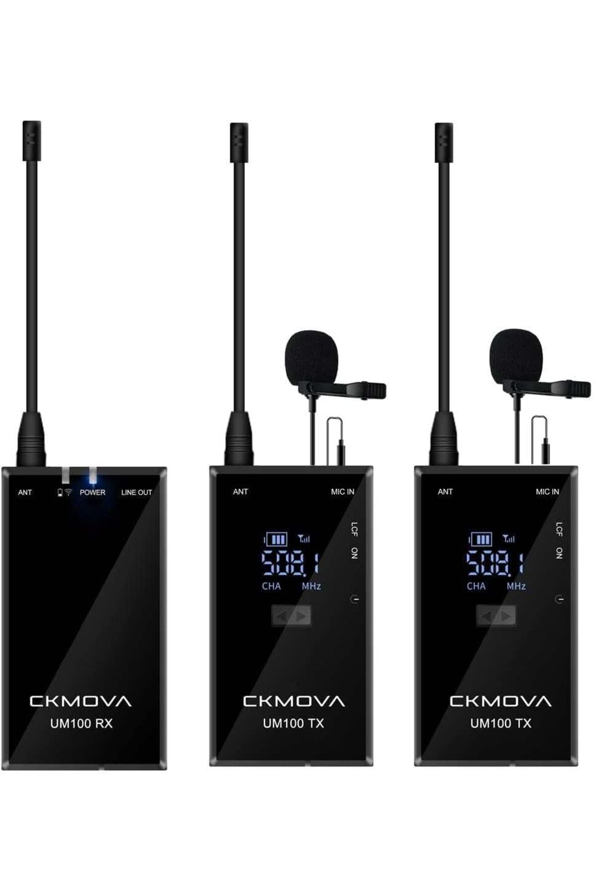 DERİK KADROĞLU UM100 Kit-2 Ultra Kompakt 3.5mm Çıkışlı 1 Alıcı 2 vericili UHF Kablosuz Yaka Mikrof