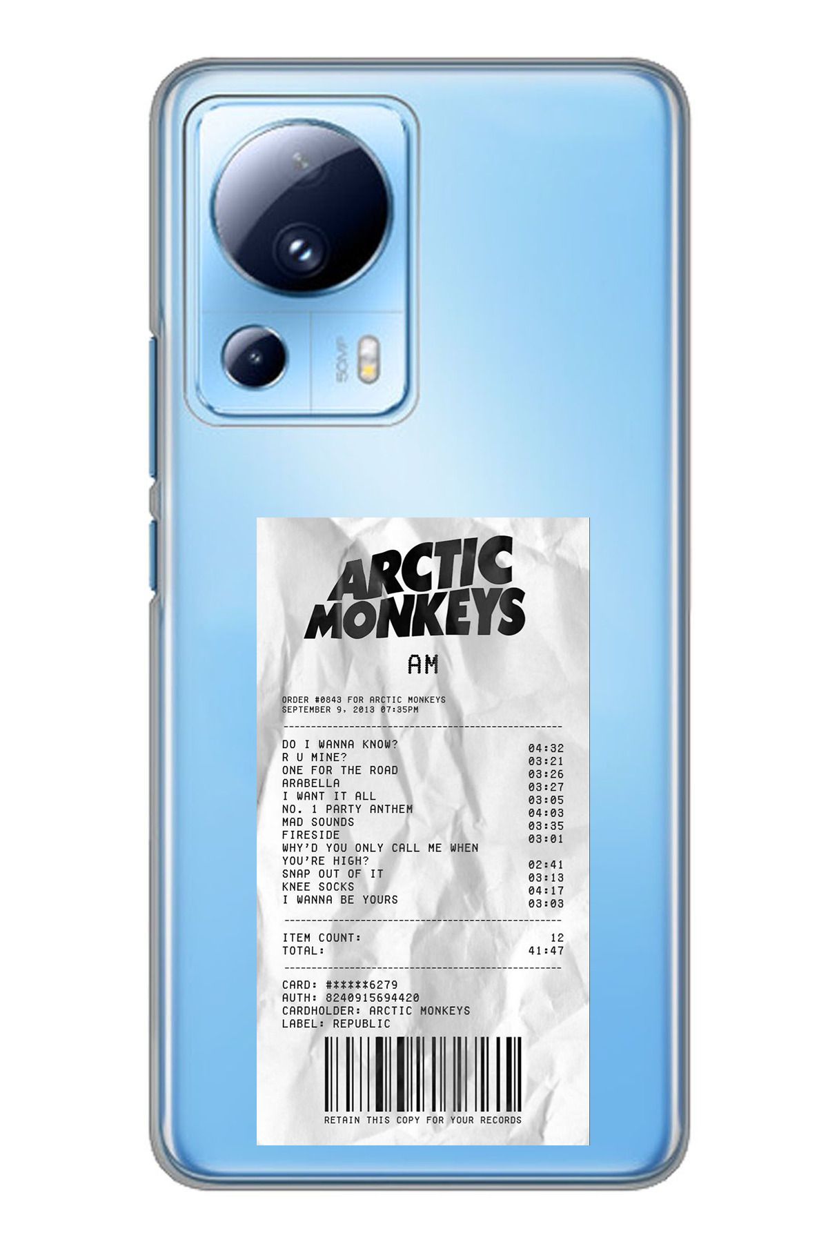 TechTree Xiaomi Mi 13 Lite Uyumlu Arctic Monkeys Tasarımlı Şeffaf Silikon Kılıf