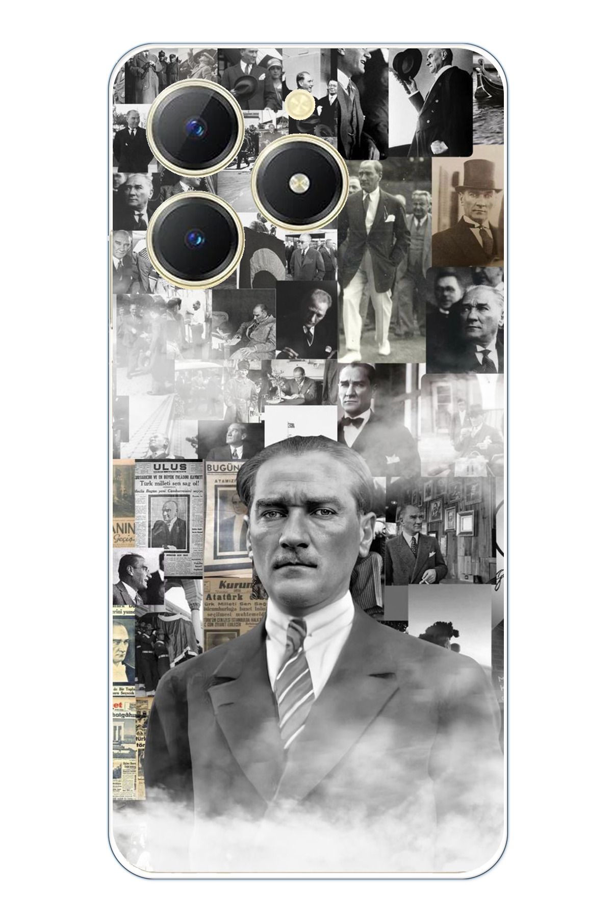 TechTree Realme C61 Uyumlu Mustafa Kemal Atatürk Kolaj Şeffaf Silikon Kılıf