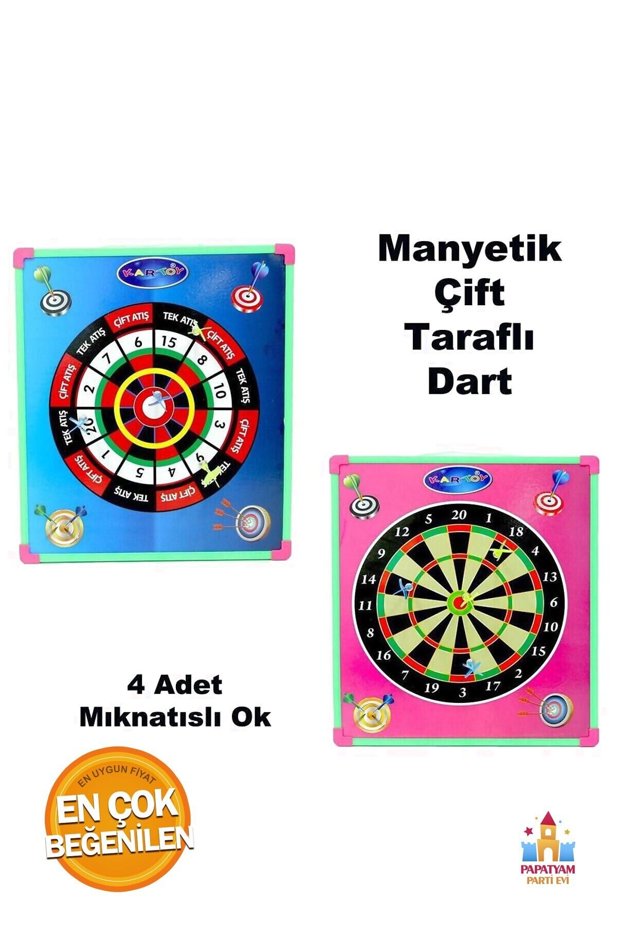PapatyamPartiEvi Oyuncak Mıknatıslı Dart Seti Çift Taraflı Kullanma İmkanı 4 Adet Mıknatıslı Dart Oku Yanında