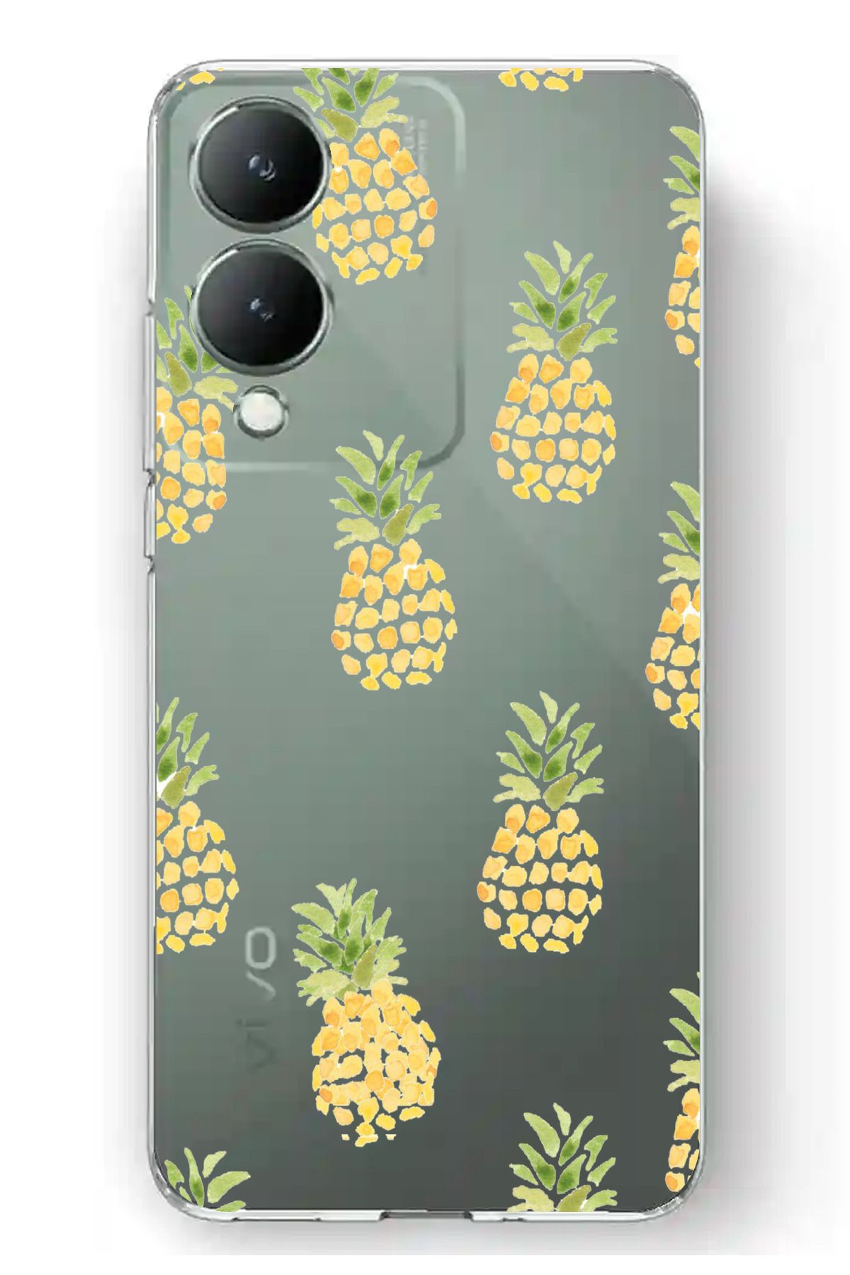 TechTree Vivo Y17S Uyumlu Ananas Tasarımlı Şeffaf Silikon Kılıf