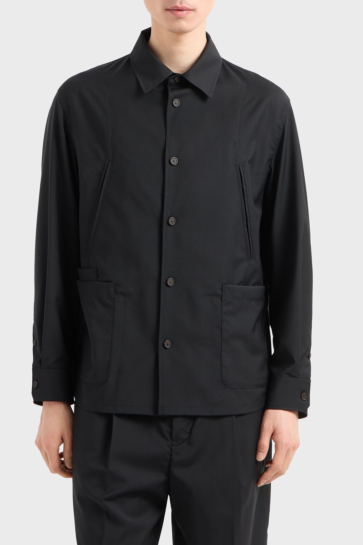Emporio Armani Hafif Yünlü Regular Fit Uzun Kollu Gömlek Ceket Erkek GÖMLEK CEKET
