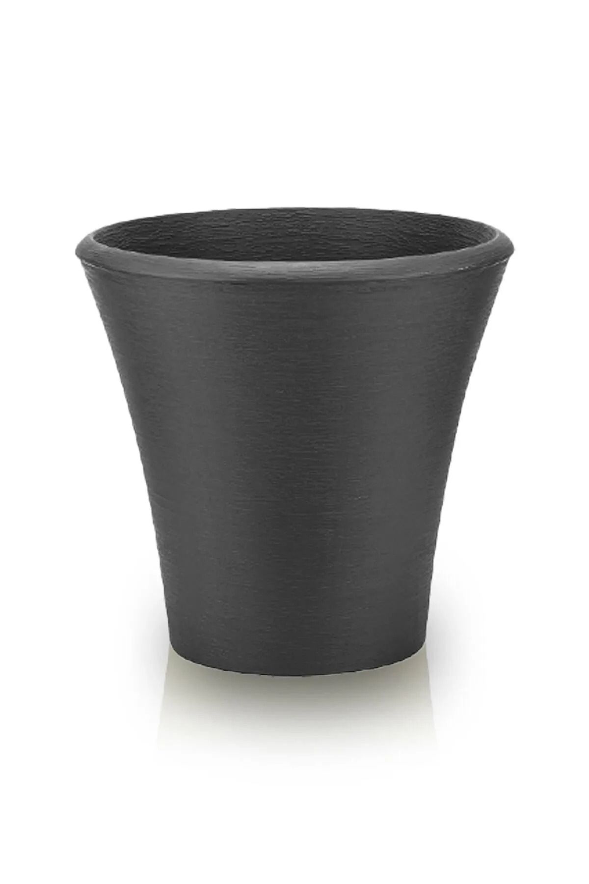 BiDünya Begonvil 38cm Antrasit Yuvarlak 23 Litre Beton Görünümlü Plastik Saksı Drenaj Izgaralı Çiçek Saksısı