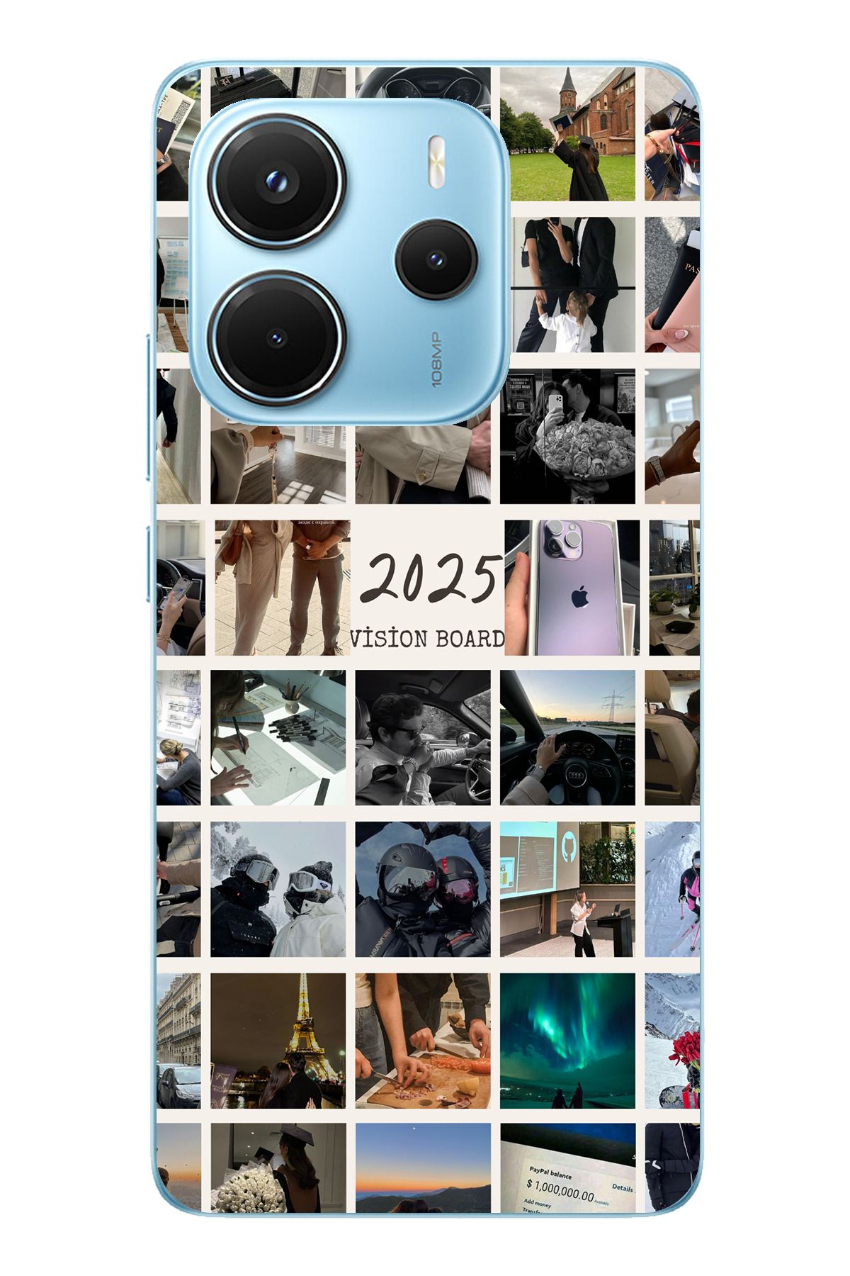 TechTree Redmi Note 14 4G Uyumlu 2025 Vision Board Hayal Panosu Tasarımlı Şeffaf Silikon Kılıf