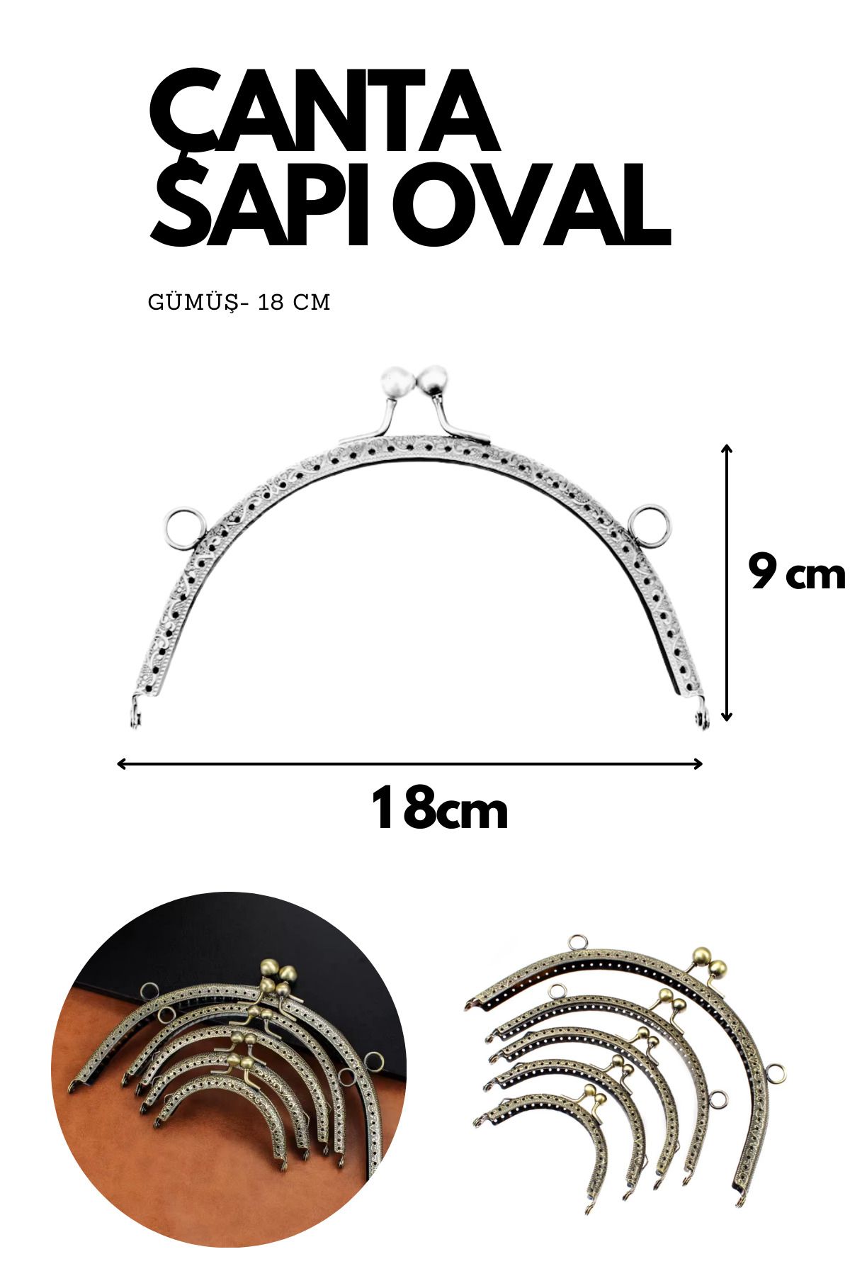 Kardelux Vintage Metal Çanta Sapı- Cüzdan Klipsi- Bursu- 18cm-Oval
