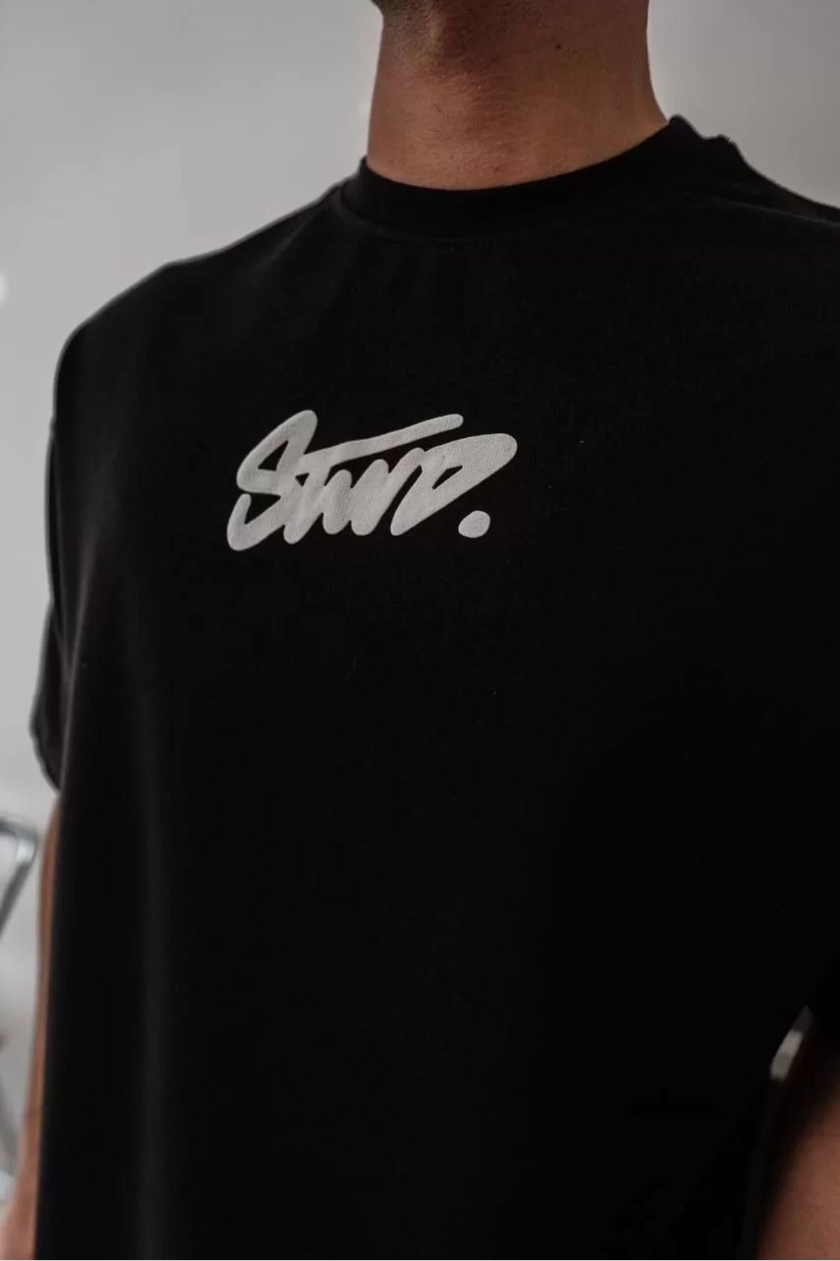 FantaziAtölyesi Erkek Baskılı Oversize T-shirt - Siyah