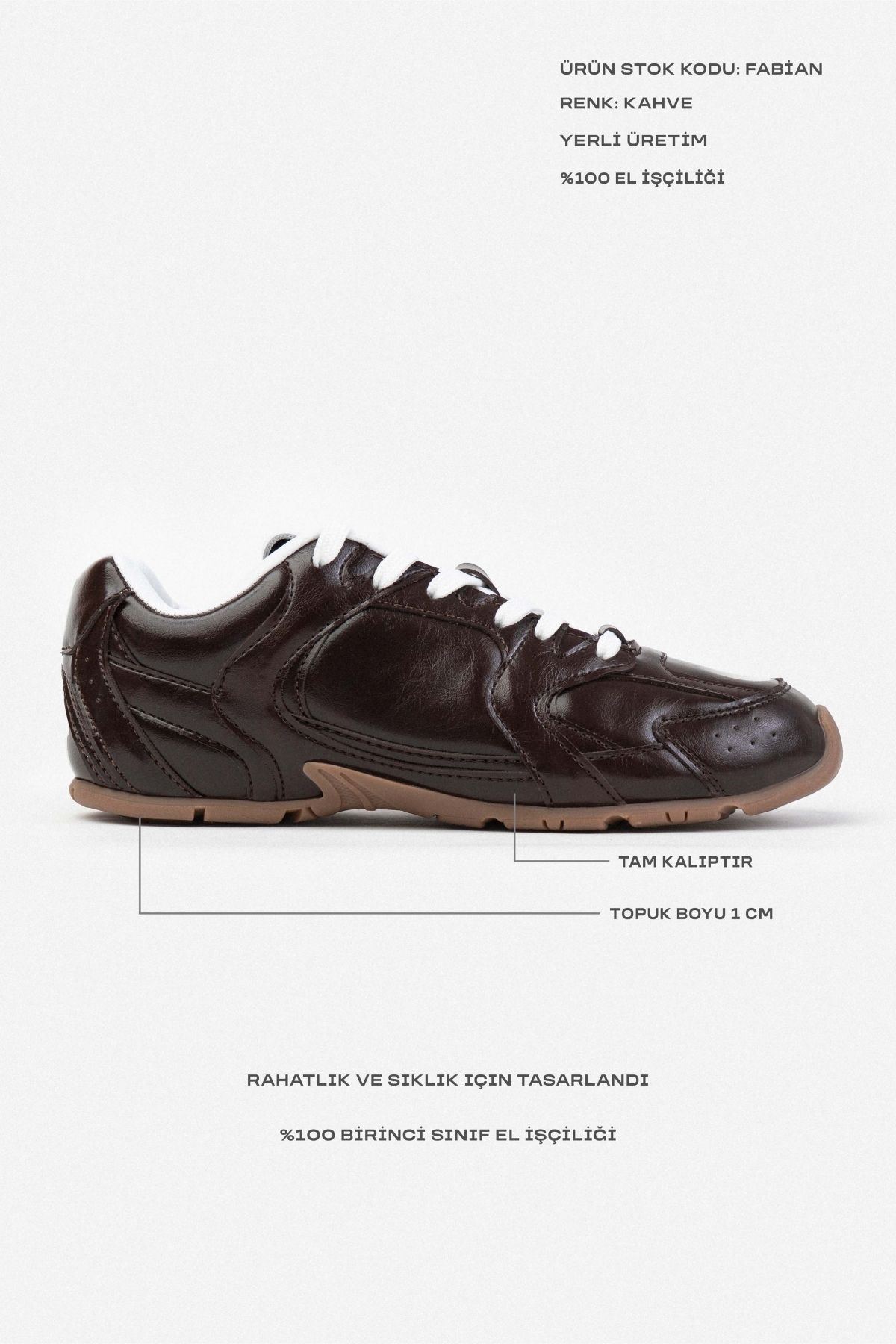 NİŞANTAŞI SHOES-Damskie trampki sznurowane Fabian Brown Matte Flat Sole 7