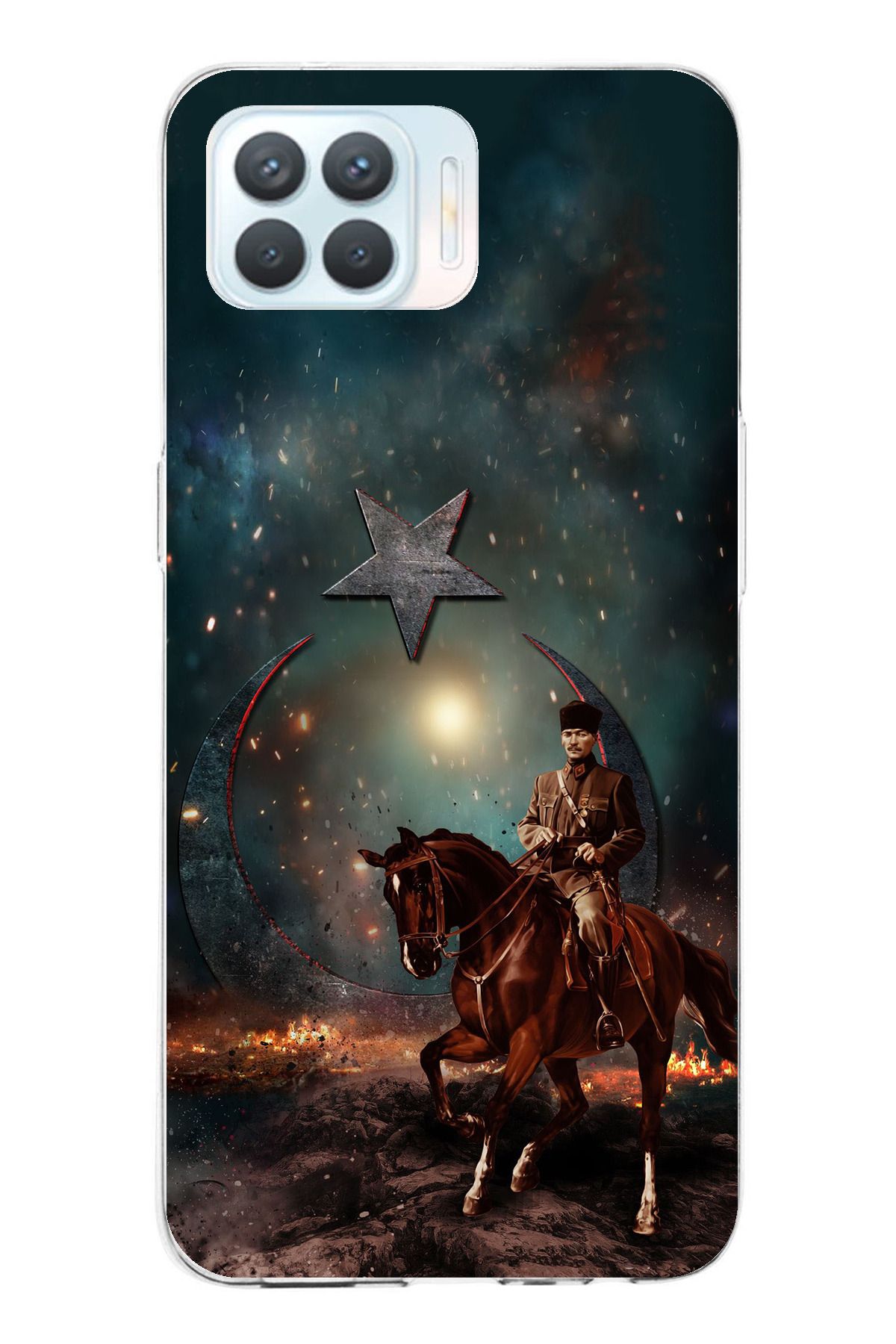 TechTree Oppo Reno 4 Lite Uyumlu Atatürk At Üstünde Zafer Şeffaf Silikon Kılıf