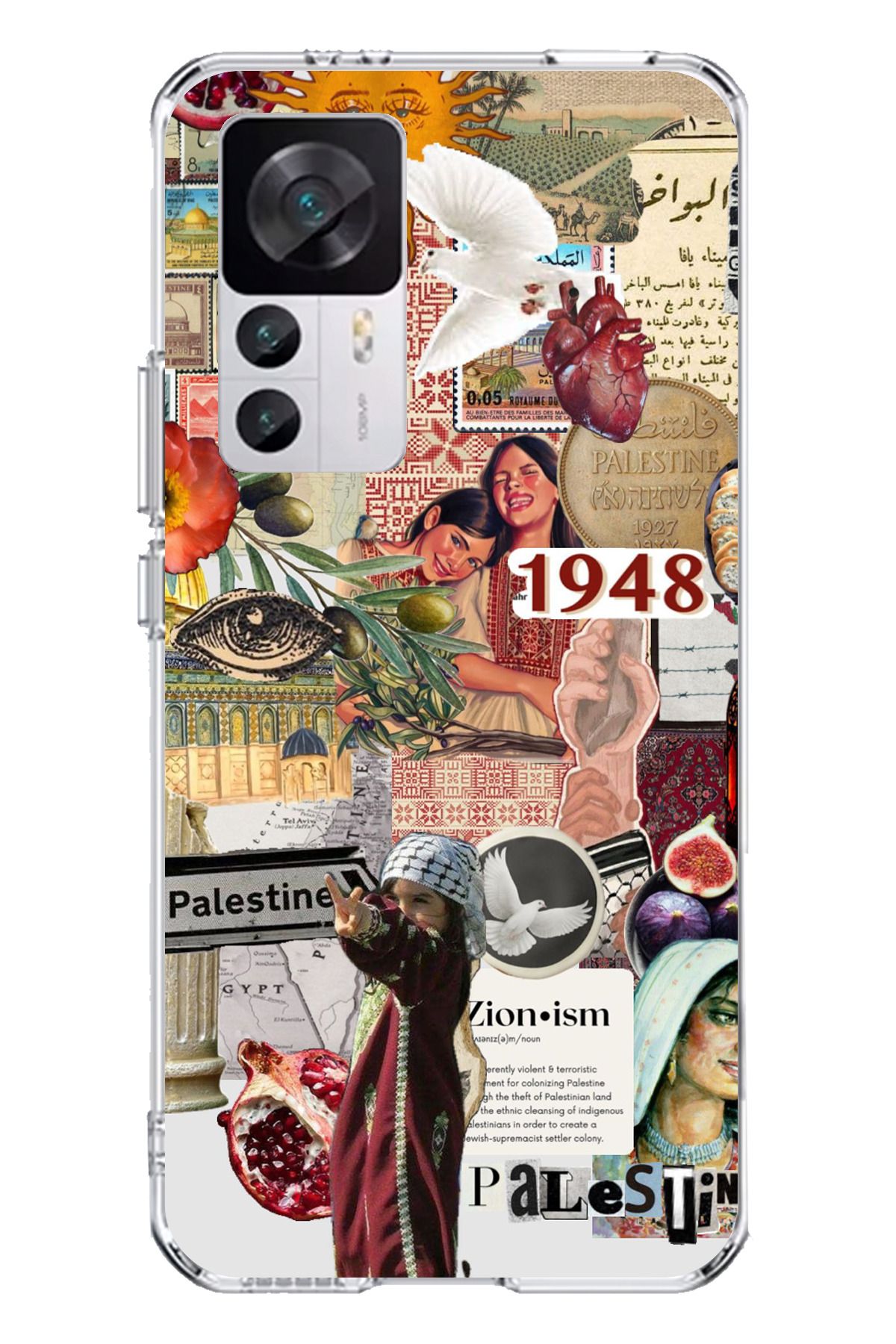 TechTree Xiaomi Mi 12T - 12T PRO Uyumlu 1948 Filistin Kolaj Tasarımlı Şeffaf Silikon Kılıf