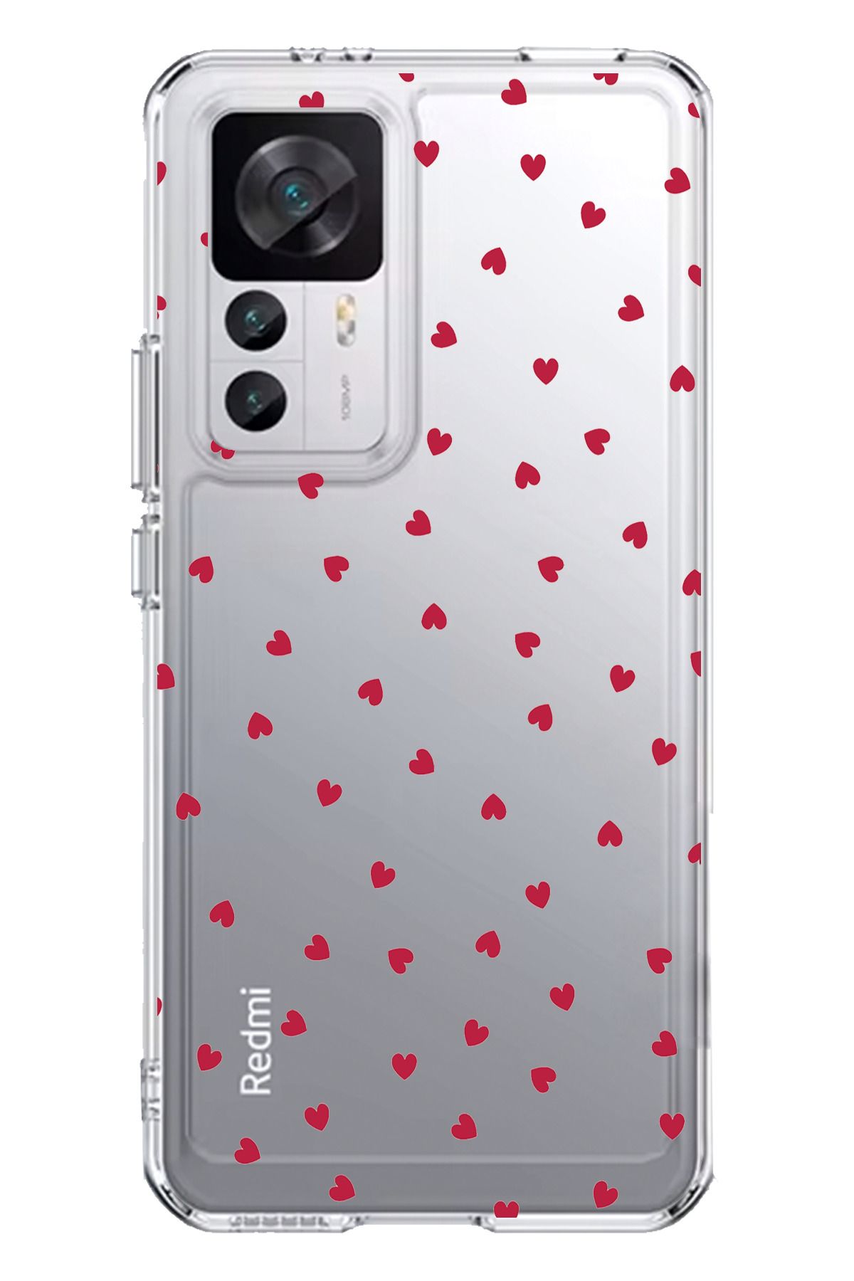 TechTree Xiaomi Mi 12T - 12T PRO Uyumlu Kırmızı Kalpler Tasarımlı Şeffaf Silikon Kılıf