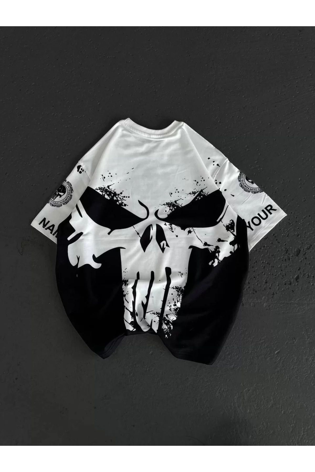 FantaziAtölyesi Unisex Bisiklet Yaka Baskılı Oversize T-Shirt - Beyaz