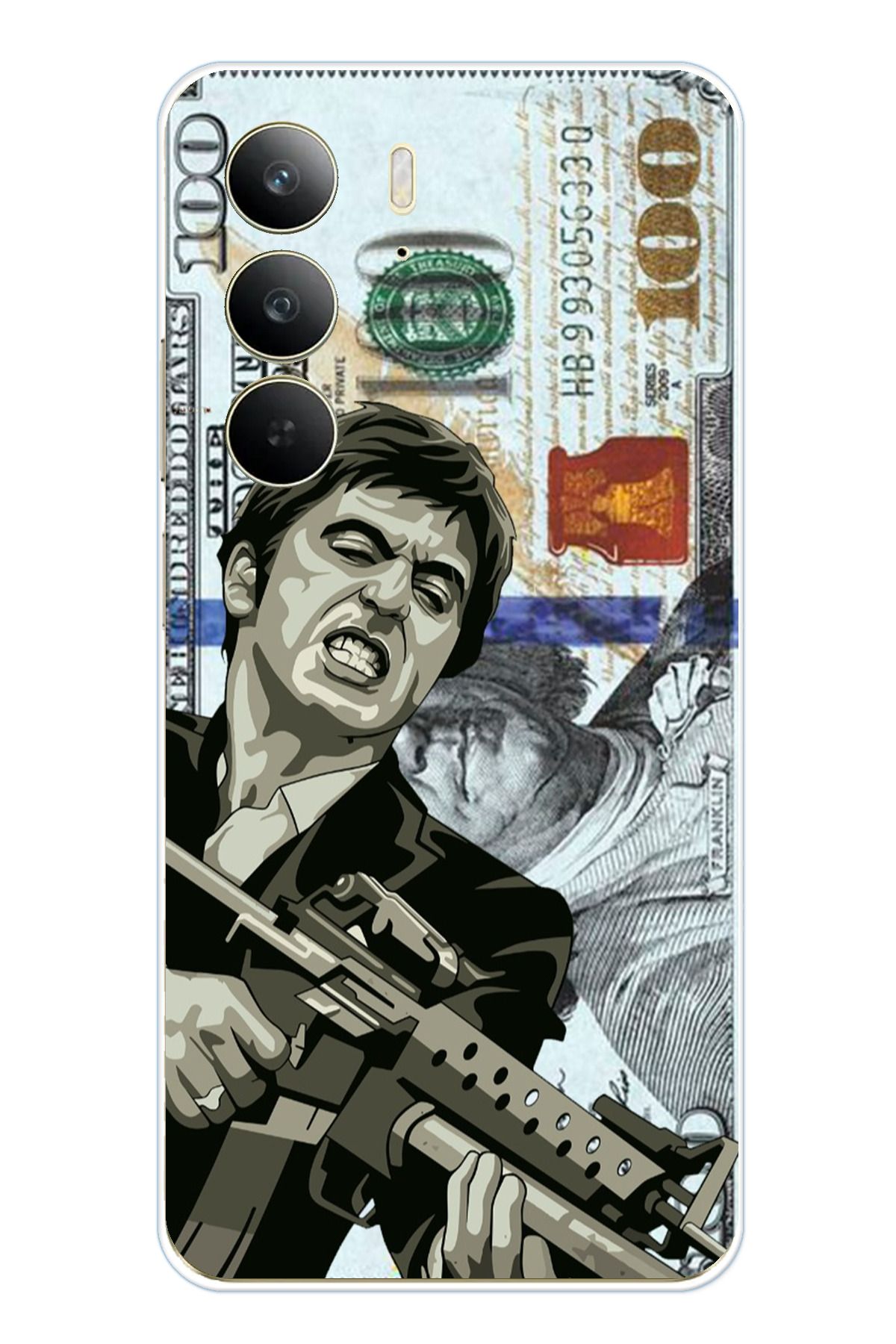 TechTree Realme C75 Uyumlu Scarface Dolar Tasarımlı Şeffaf Silikon Kılıf