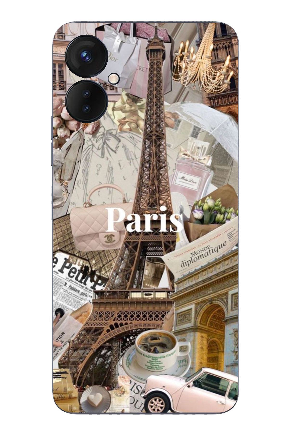TechTree Tecno Spark 9 Pro Uyumlu Paris Kolaj Şeffaf Silikon Kılıf