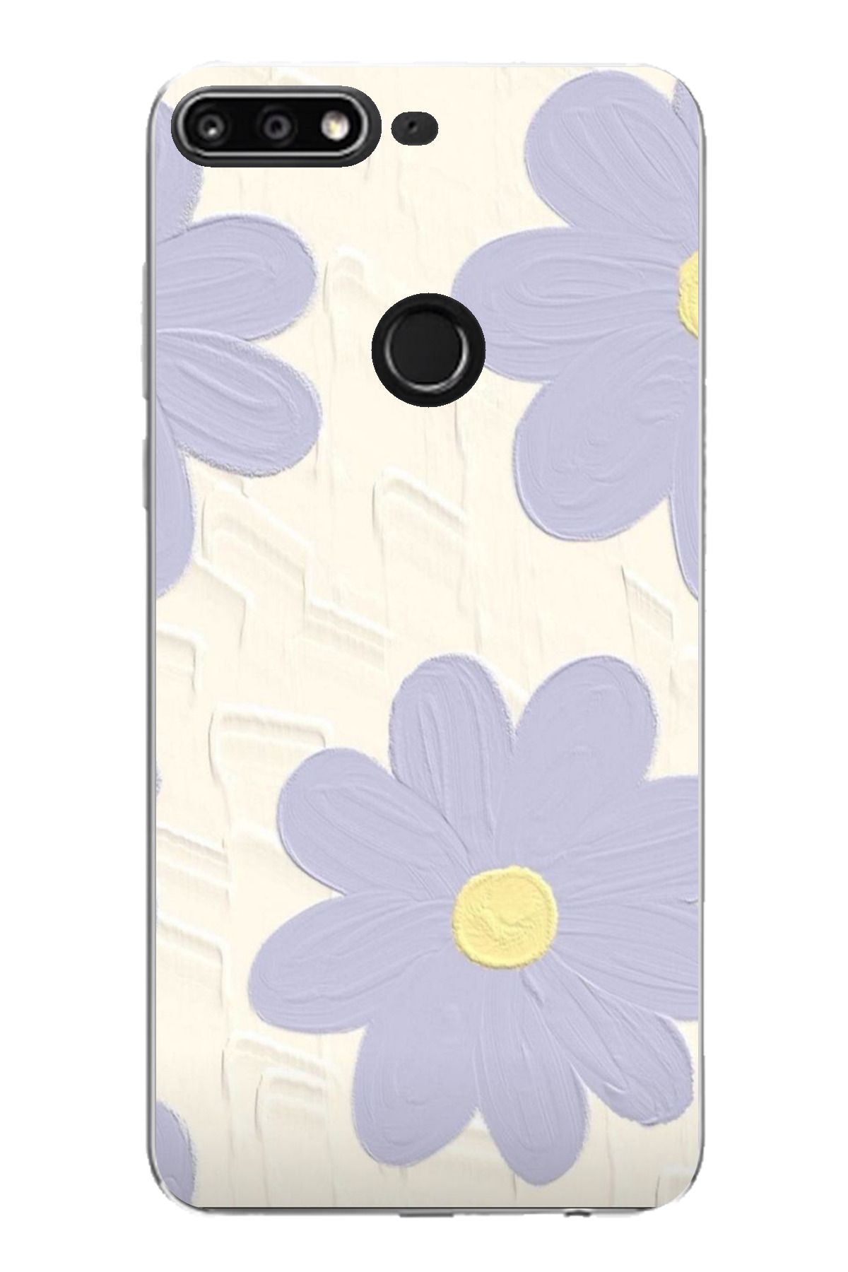 TechTree Huawei Y7 2018 - Honor 7C Uyumlu Mor Papatya Tasarımlı Şeffaf Silikon Kılıf