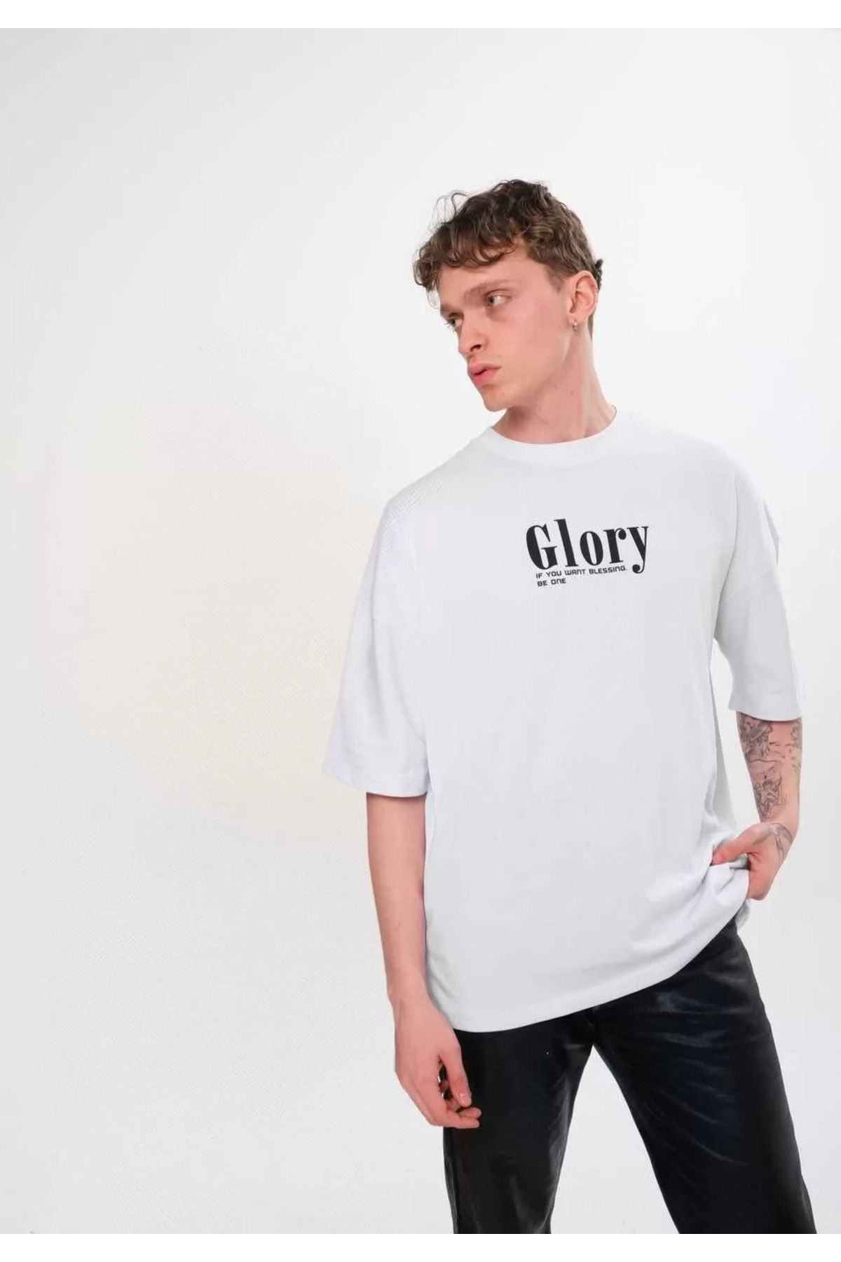 FantaziAtölyesi Unisex Bisiklet Yaka Baskılı Oversize T-Shirt - Siyah