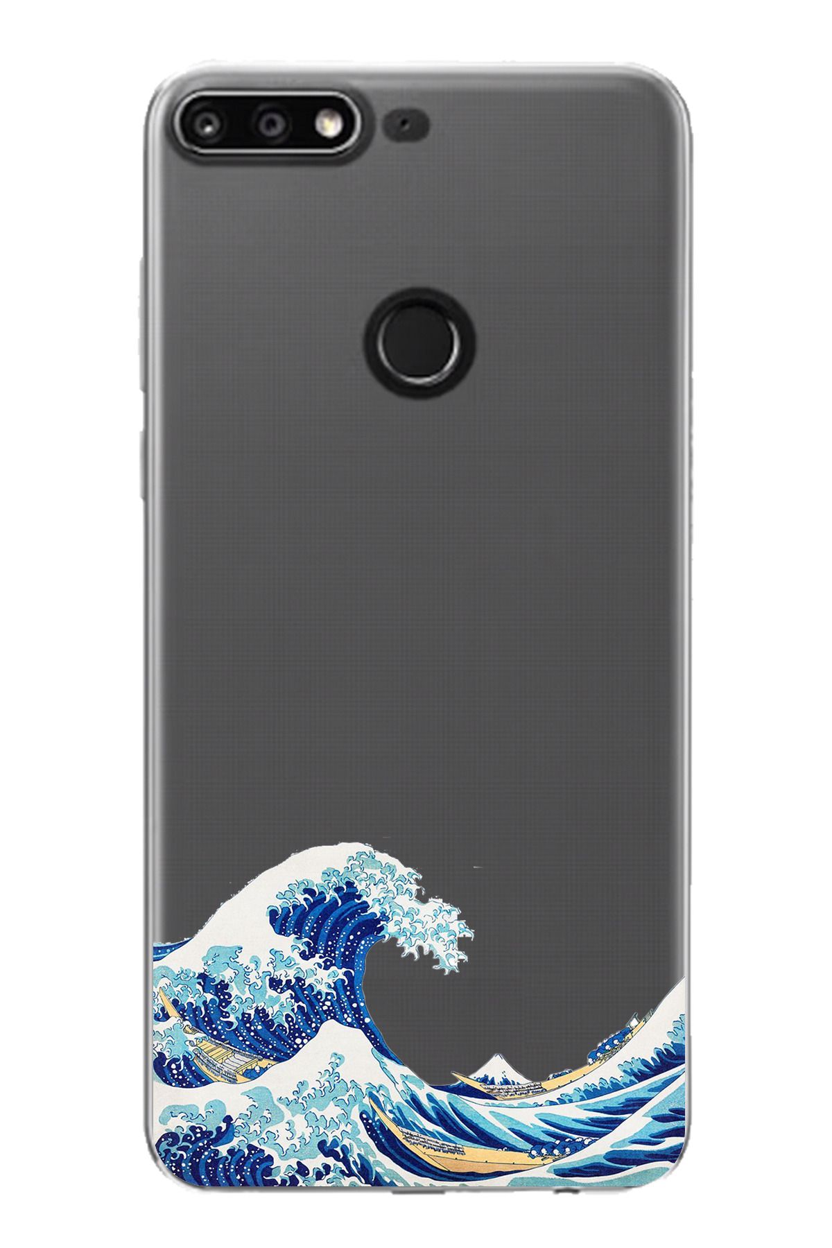 TechTree Huawei Y7 2018 - Honor 7C Uyumlu Kanagawa Oki Nami Ura Dalgası Tasarımlı Şeffaf Silikon Kılıf