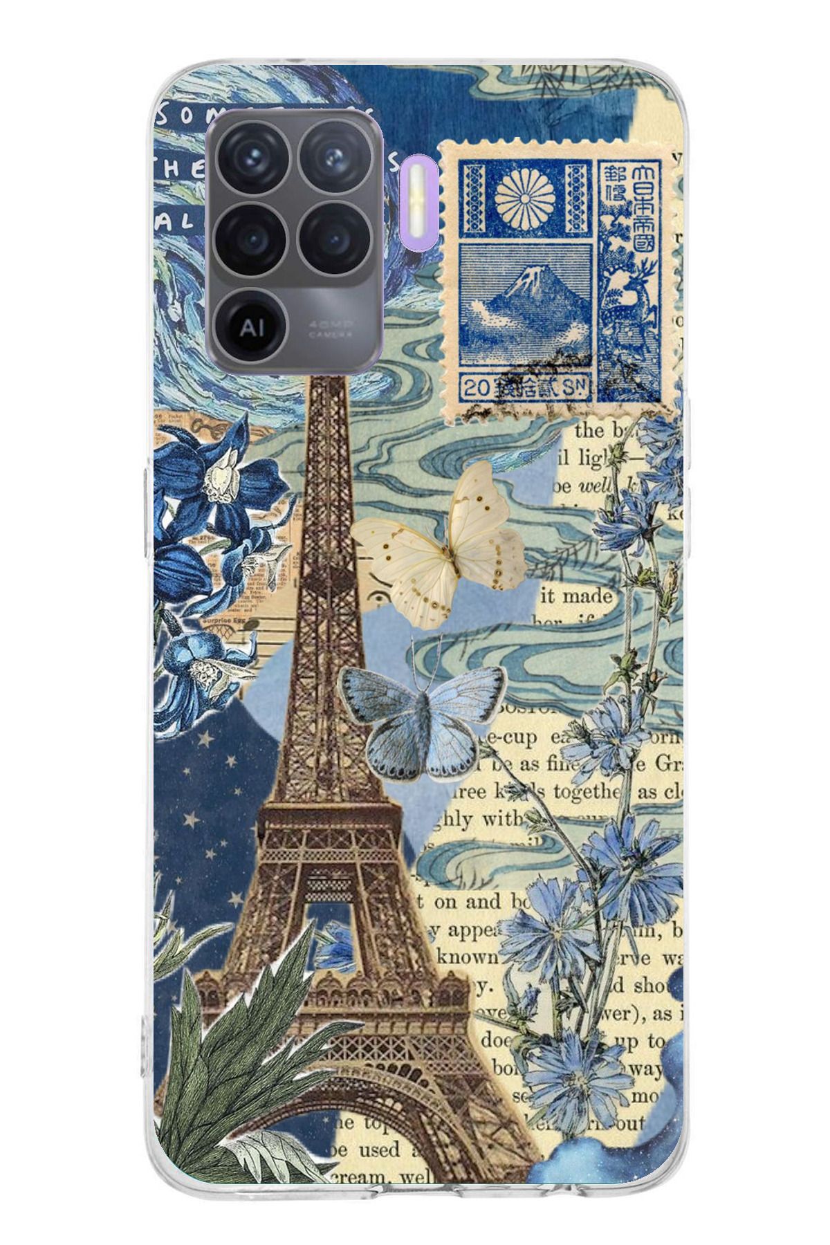 TechTree Oppo Reno 5 Lite Uyumlu Paris ve Eyfel Kulesi Şeffaf Silikon Kılıf