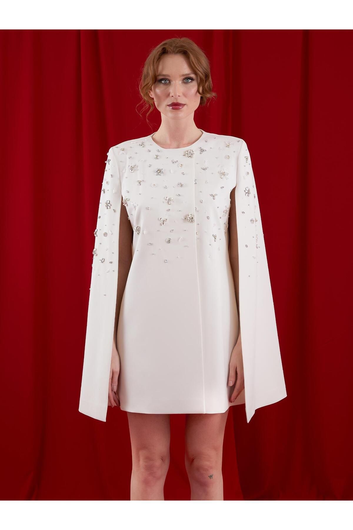 Juste-Stone Embroidered Sleeveless Jacket Dress Ecru 4