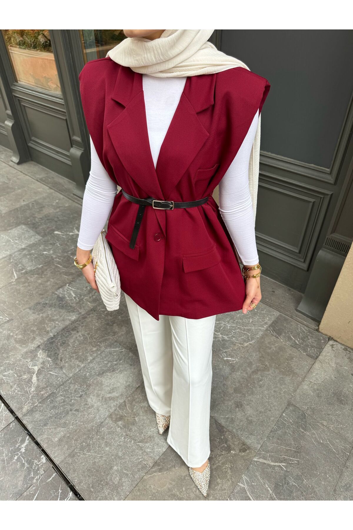 POLANGEL Kemer Detay Oversize Yelek