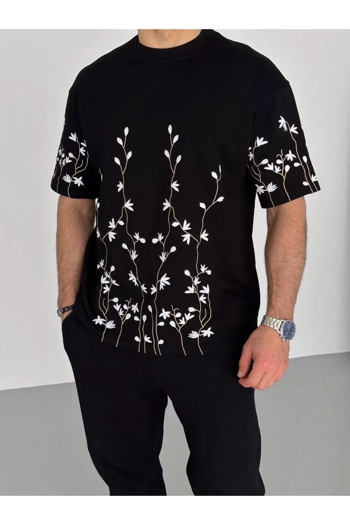 FantaziAtölyesi Unisex Nakış İşlemeli T-Shirt - Siyah