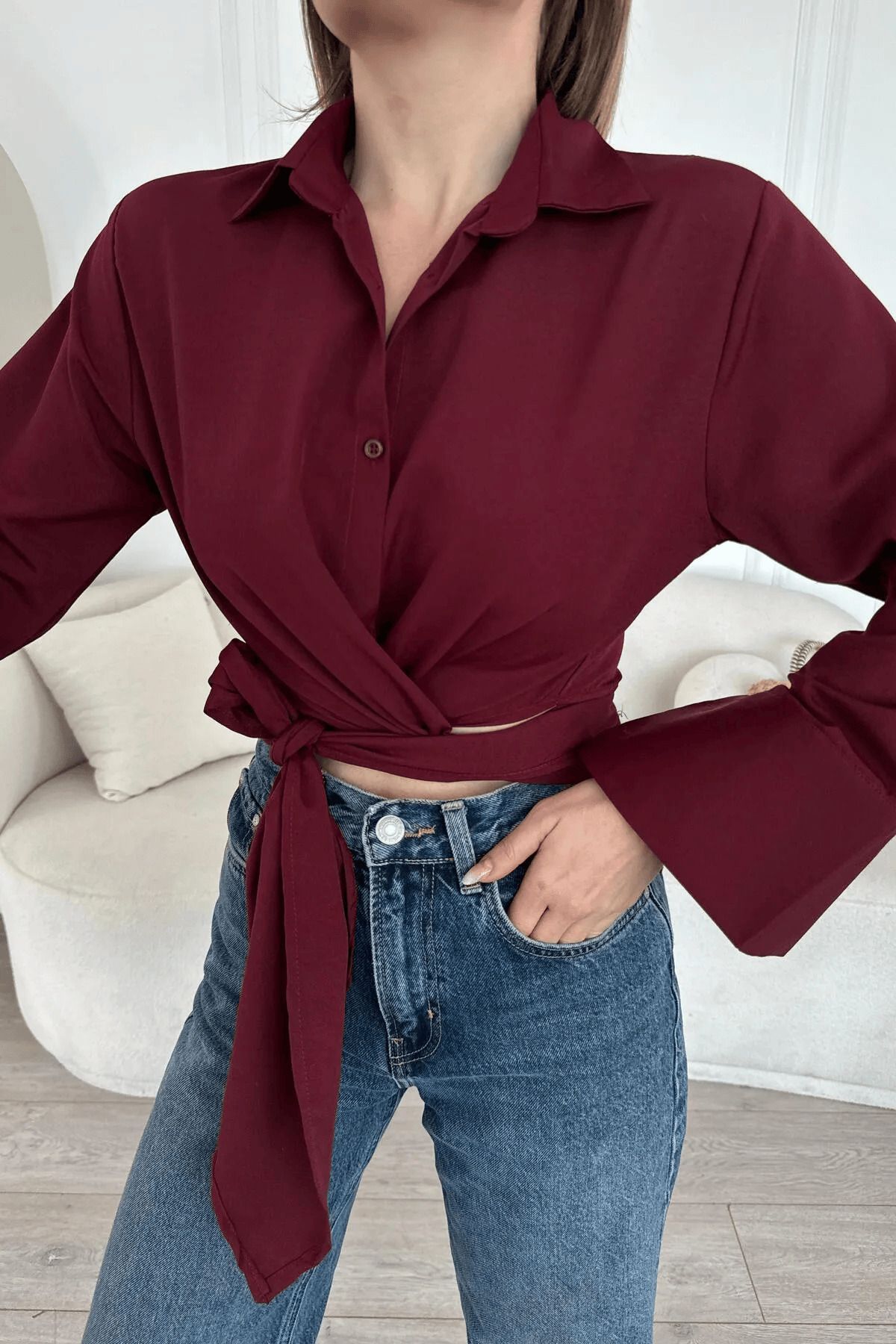 NUDEQUEEN Bağlamalı Poplin Gömlek