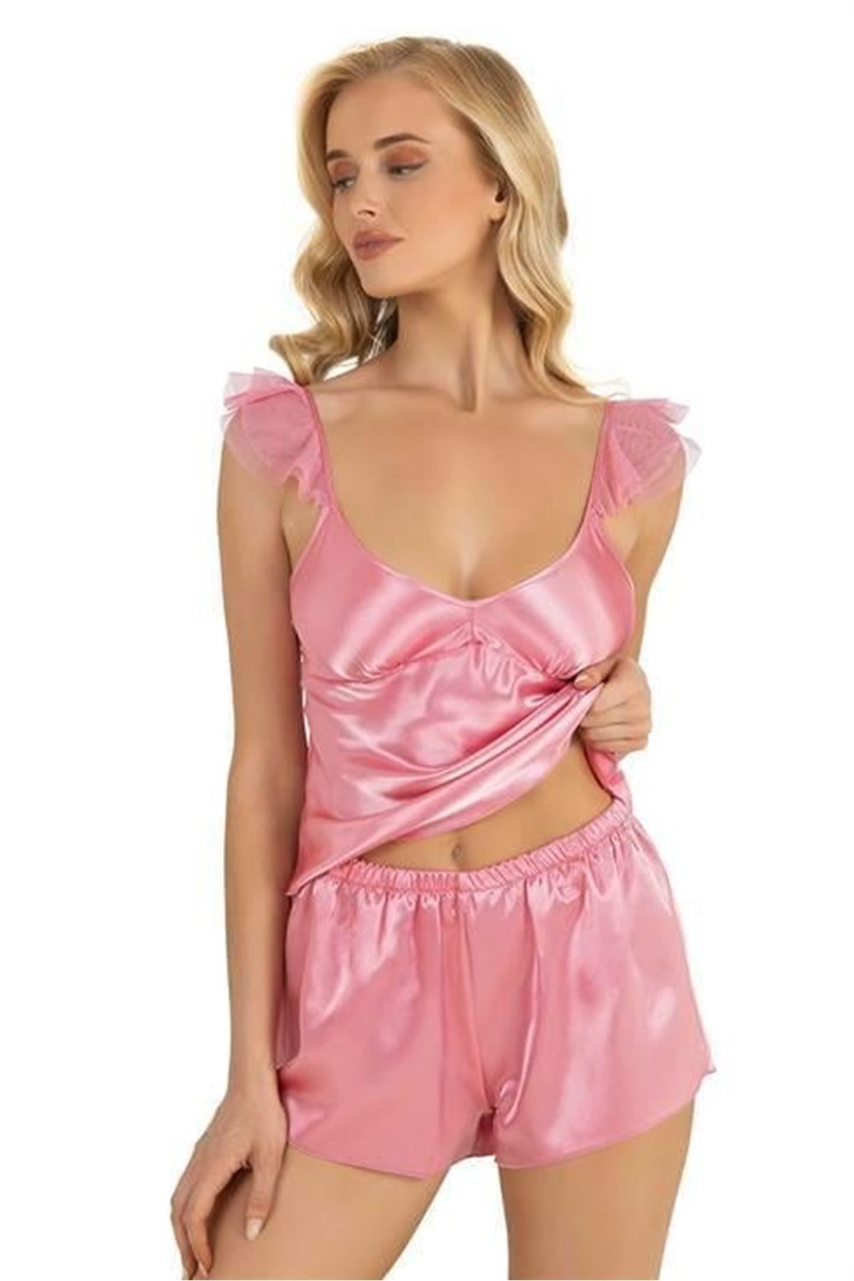 PRIMODA Pembe Saten Şort Takımı 9212