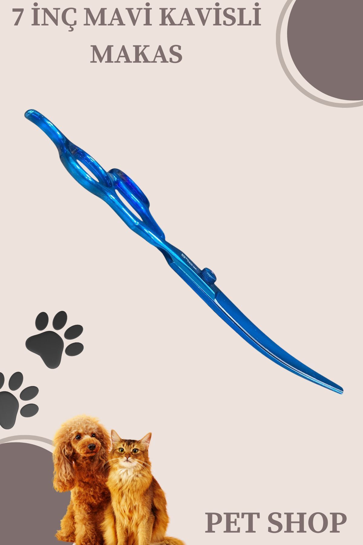 bloomplus Platin Mavi Paslanmaz Çelik Oval(kavisli) 7 İnç Petshop Kuaför Kedi Makası