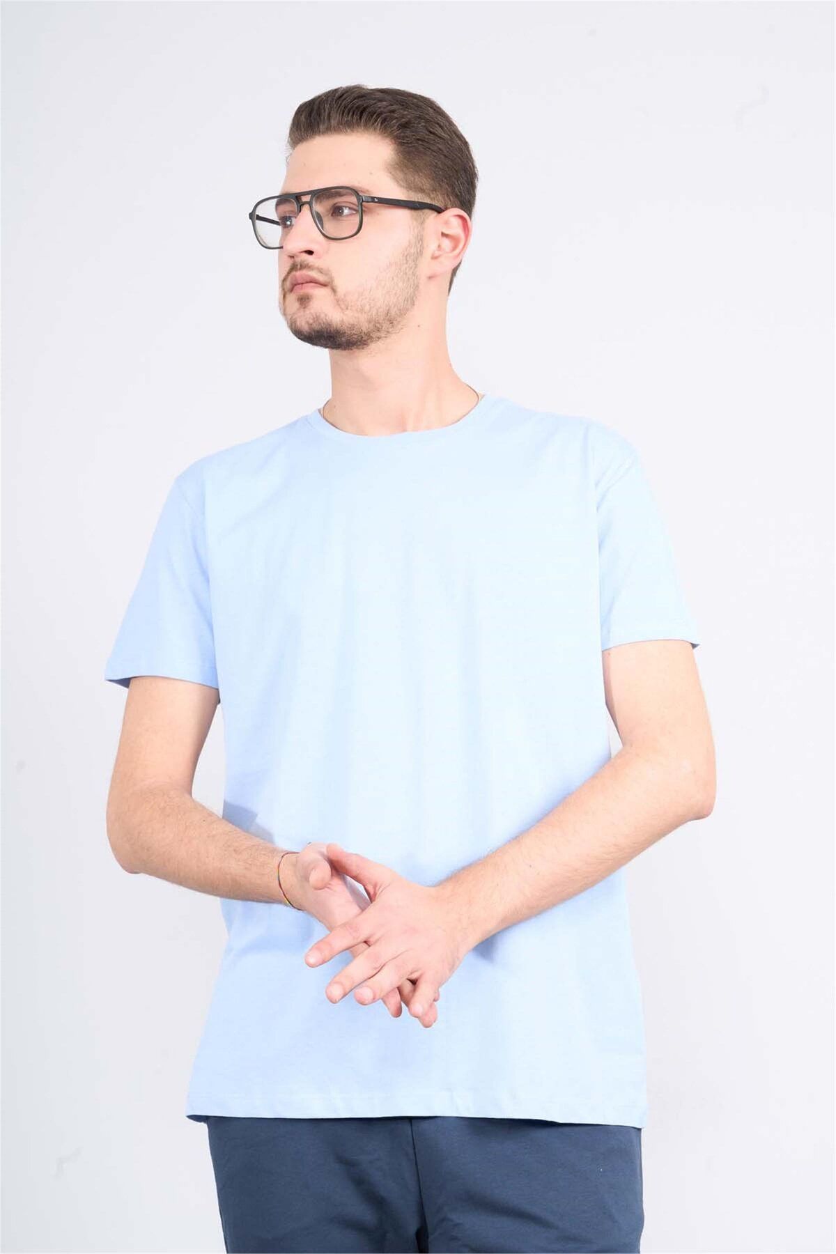 Mentality Çetinkaya Mentality 2772 Bisiklet Yaka Basic T-Shirt Açık Mavi