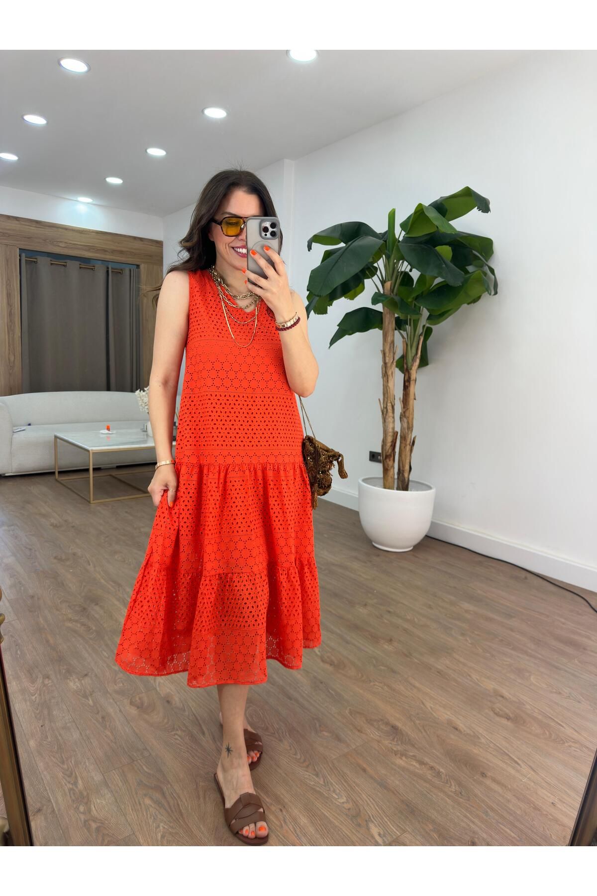 2she Katlı Fisto Midi Elbise - Kırmızı