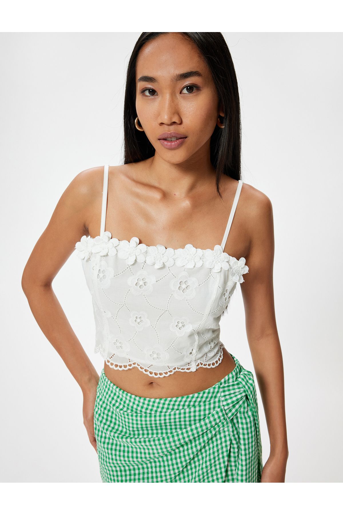 Koton Yeni Sezon Koton X Sibil Çetinkaya - Çiçekli Fisto Crop Büstiyer Slim Fit İnce Askılı