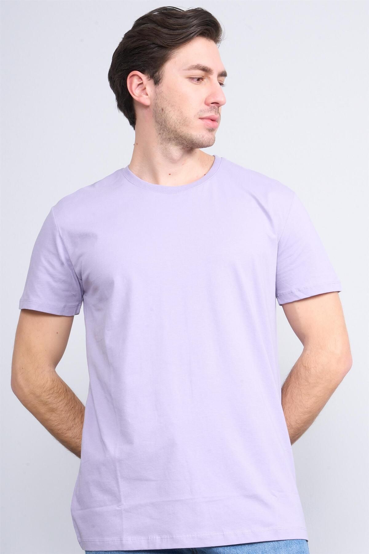 Mentality Çetinkaya Mentality 2772B Bisiklet Yaka Süprem Slim Fit Kirli Lila T-shirt
