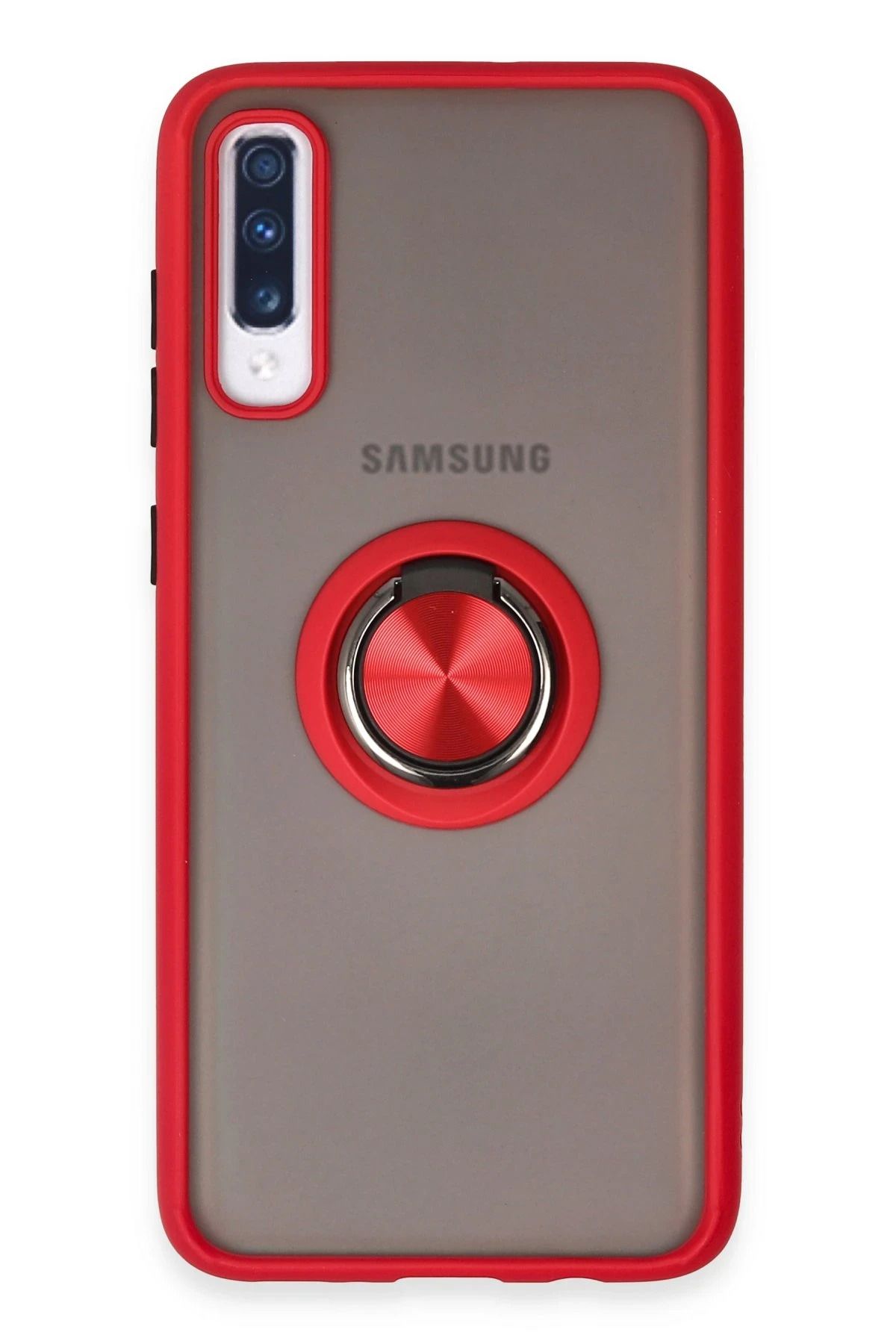 NewFace Samsung Galaxy A70 Kılıf Montreal Yüzüklü Silikon Kapak - Kırmızı YKTSN
