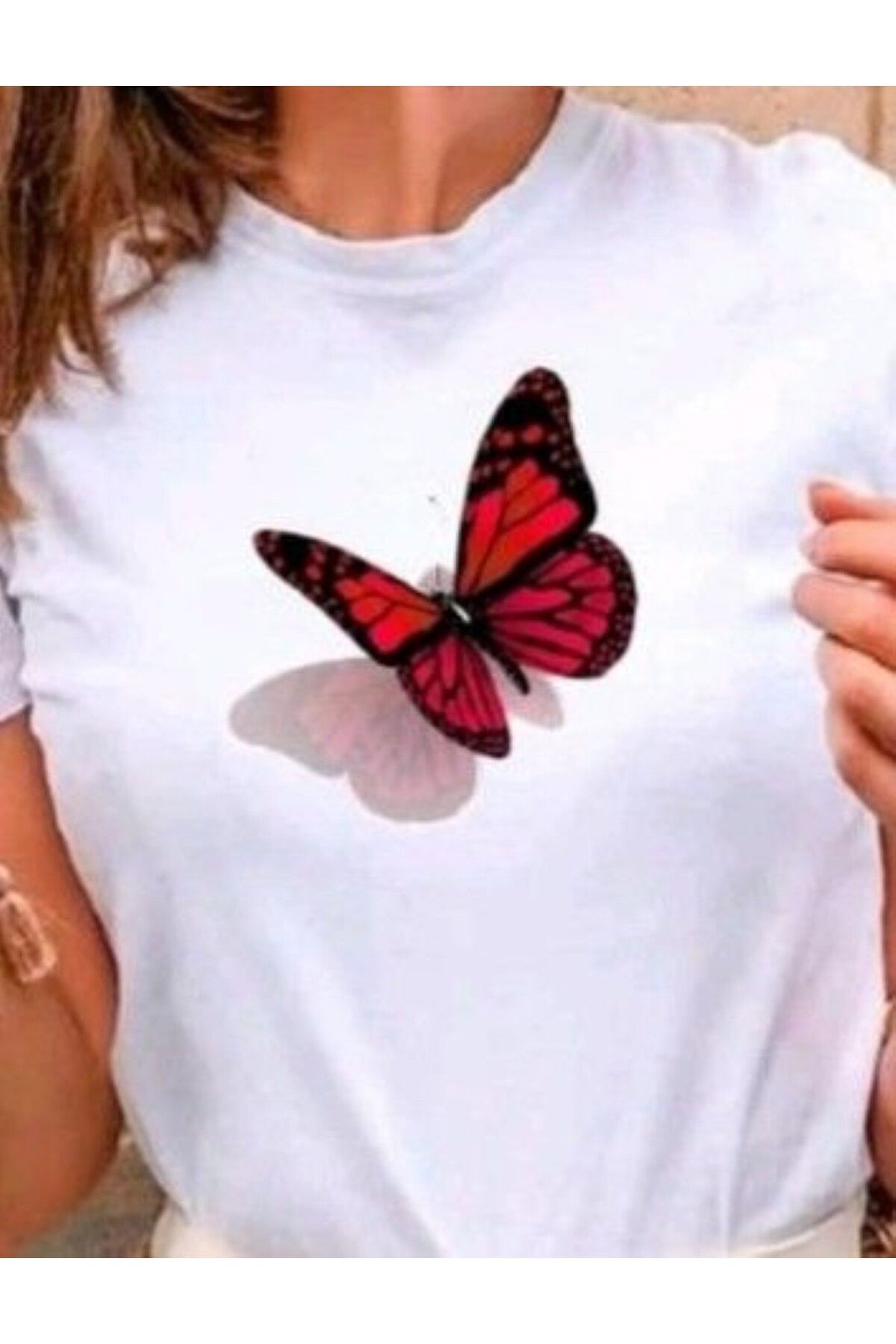 aynewmoda Kısa Kollu Tişört Baskılı Coğrafya Yaz Kelebek Tişörtleri