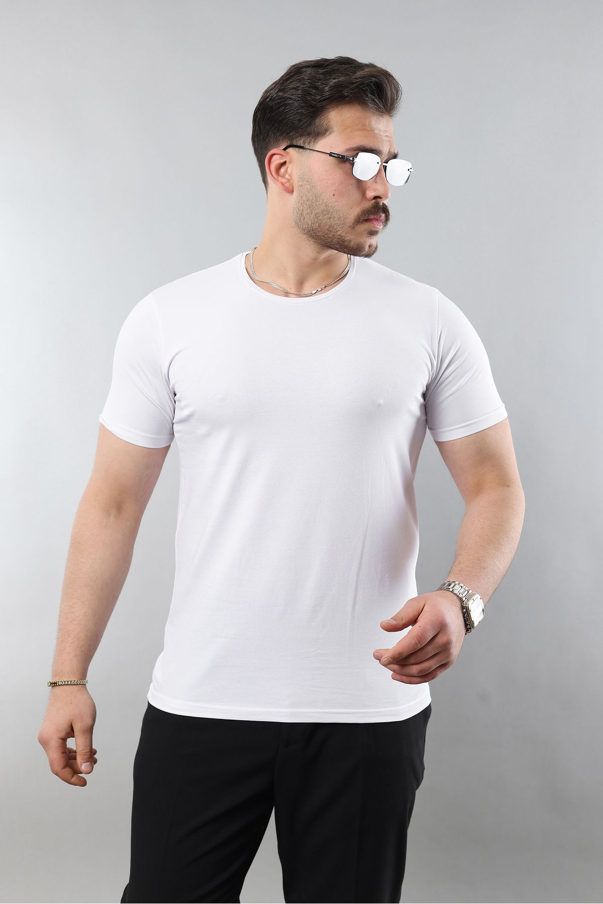 STOCX Erkek %100 Pamuk Slim Fit Dar Kesim Bisiklet Yaka Basic Tişört