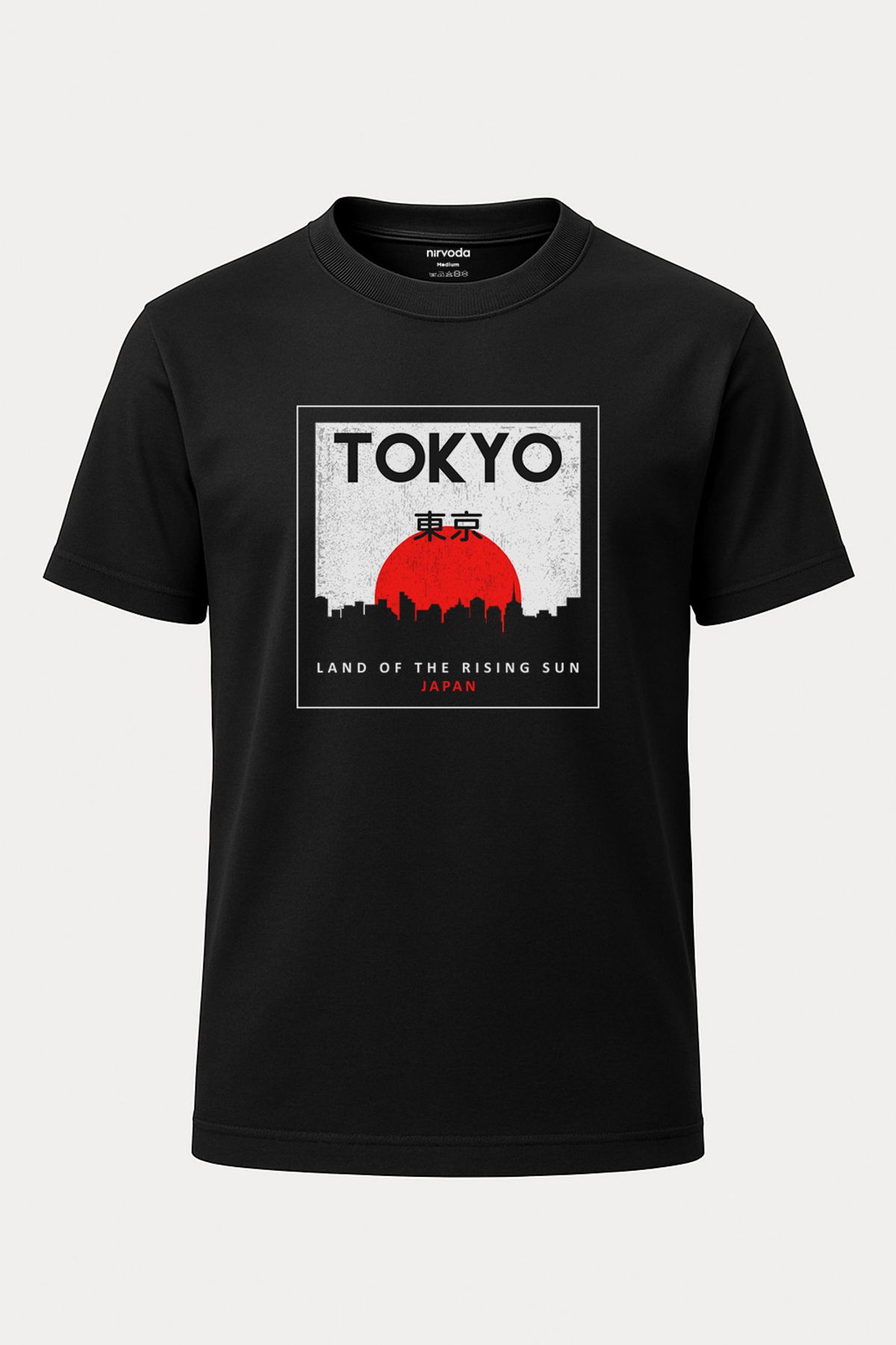 nirvoda Unisex Tokyo Baskılı Siyah Tişört - Uzun T-shirt