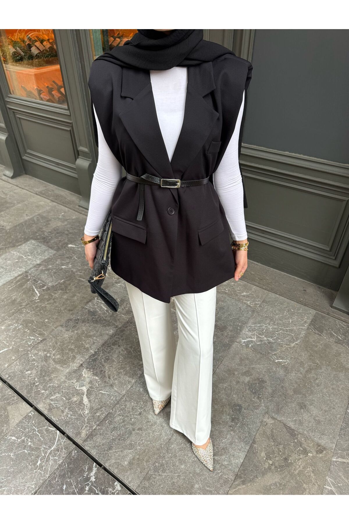 POLANGEL Kemer Detay Oversize Yelek