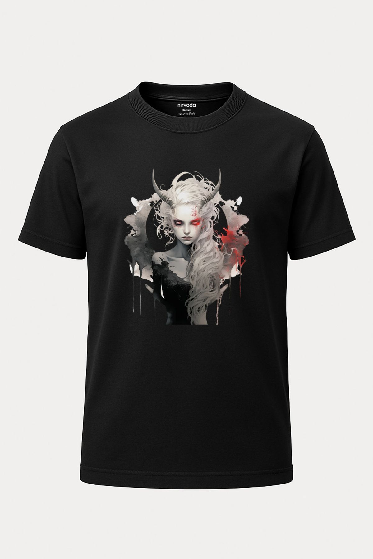 nirvoda Unisex Melek Şeytan Baskılı Tişört - Uzun T-shirt