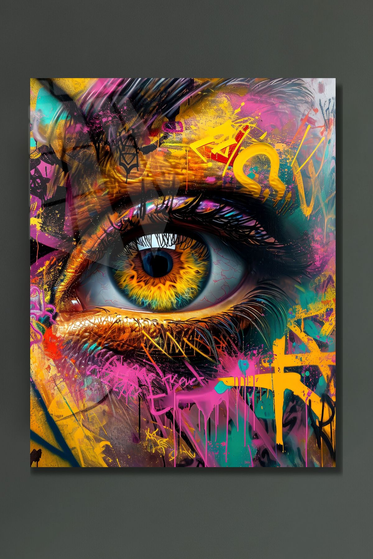 glassartdesign Renkli Göz Cam Tablo-Modern Tablo-Sürrealist Tablo-Ofis Tablosu
