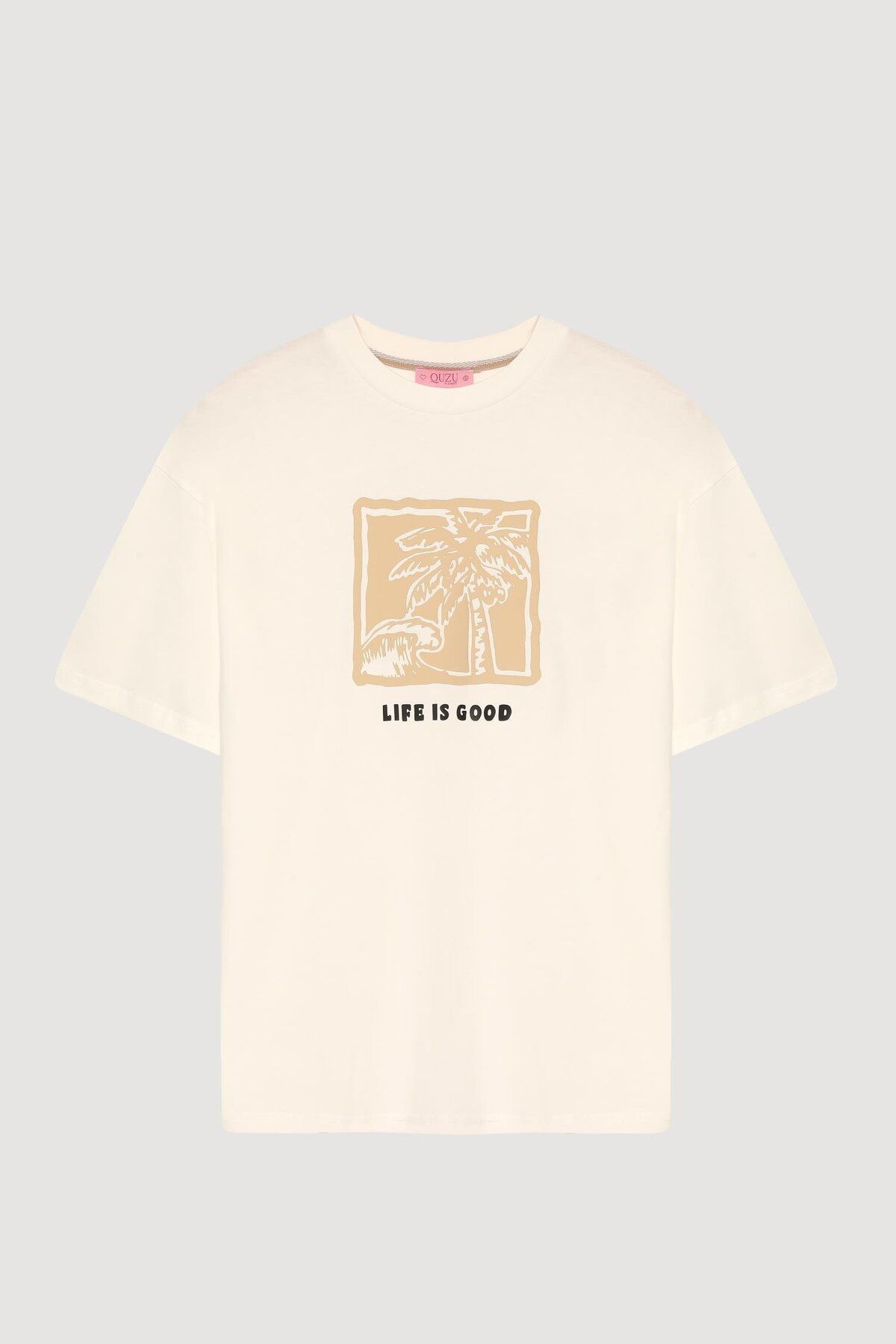 Quzu Önü Detaylı T-shirt Ekru
