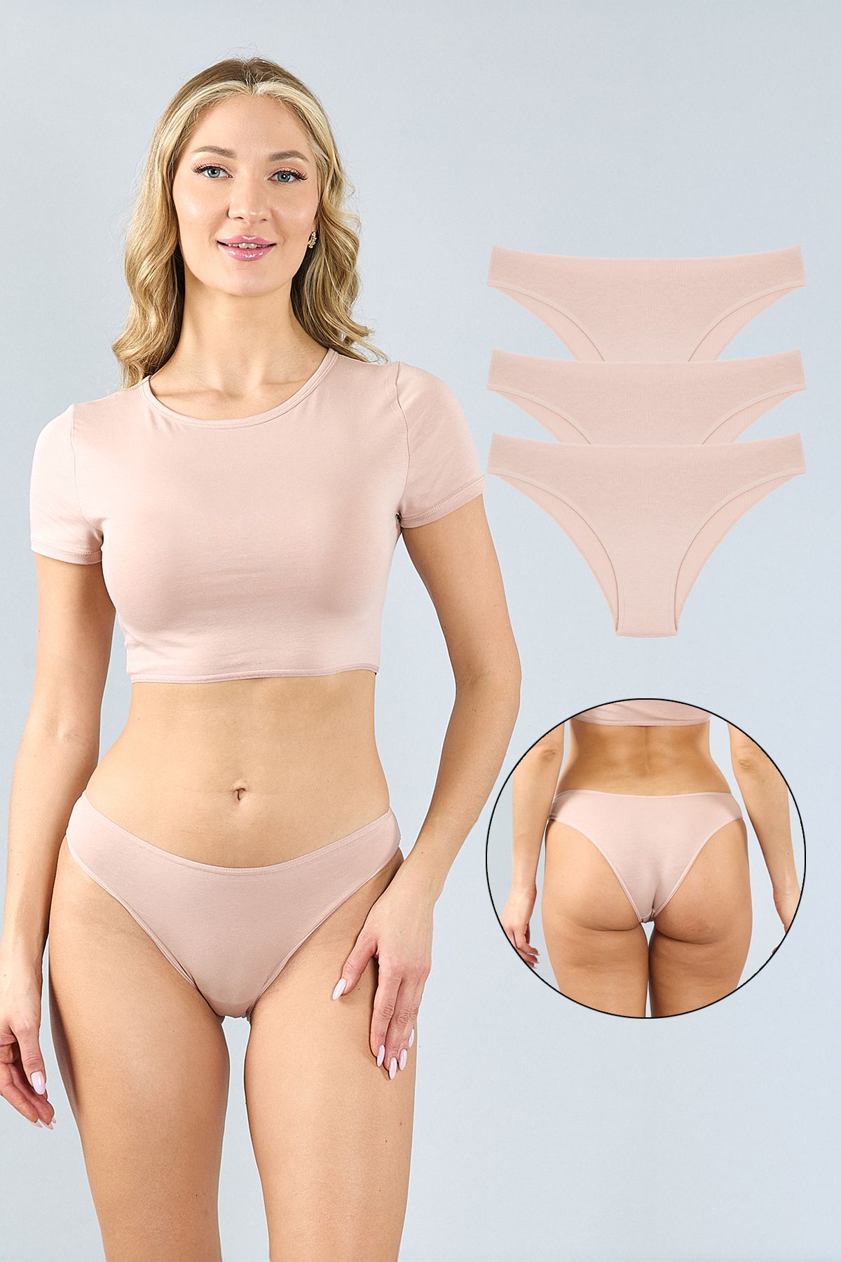 ATUTİS Pamuklu Ten Brazilian Külot 3'lü Paket