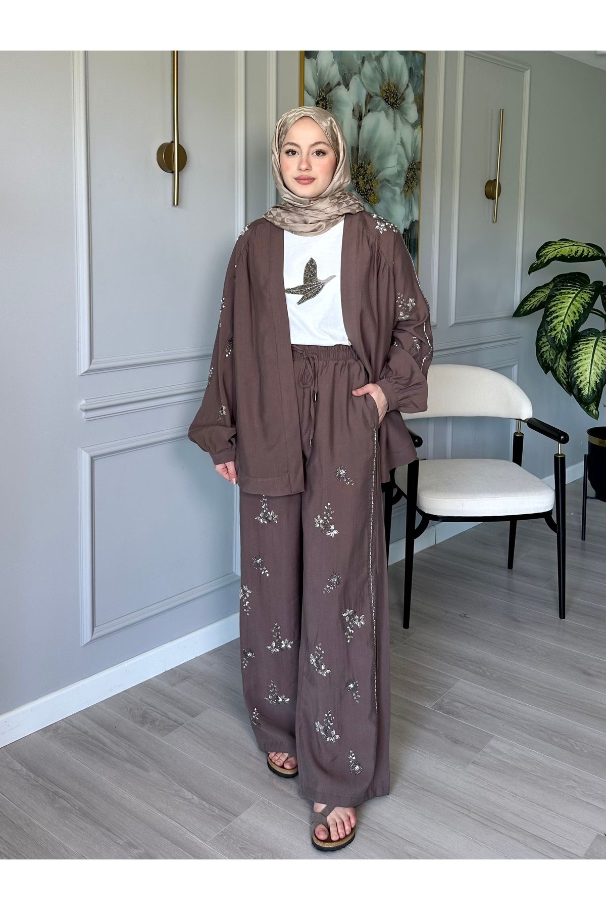 Misipek Şal & Eşarp Taş işlemeli Kimono Takım